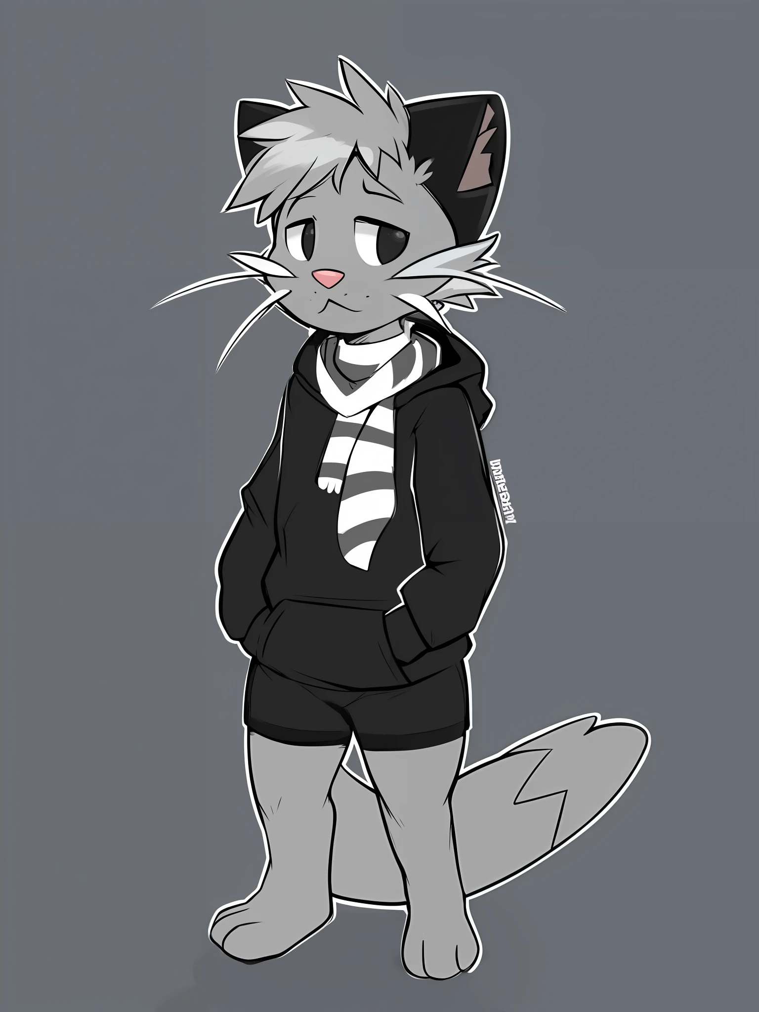thin male solo cartoon (dewott pokemon, grey fur: 1.3) by zackary911 wearing clothes in public beach moonlit Paws instead of hands and feet paws visible dewott dewott dewott hoodie and shorts, black eyes, (grey fur, grey hair:1.4) small nose (scarf around neck, striped scarf, black scarf, short scarf, grey scarf, white scarf:1.2) hoodie and drawstring shorts, adult three whiskers sea otter tail tall