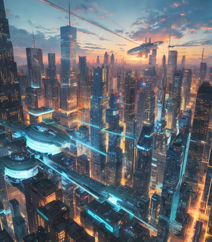 The poster should have a bold headline with bold, stylized fonts and the tagline "City of the Future."