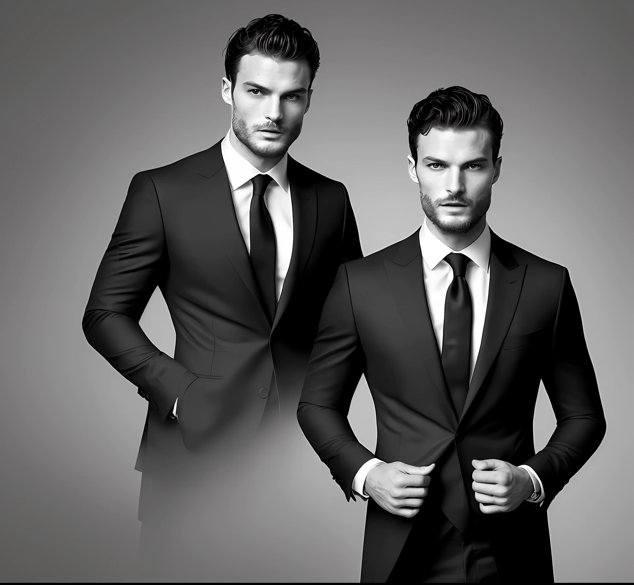 (create a ceo wearing black suit without tie), (Moreno with symmetrical model face), wearing thin beard, short dark hair, stylish and elegant, man similar to actor jamie dornan, (high quality and realistic image), black dark background, cinematic style, ((Best quality, 8k, Masterpiece).