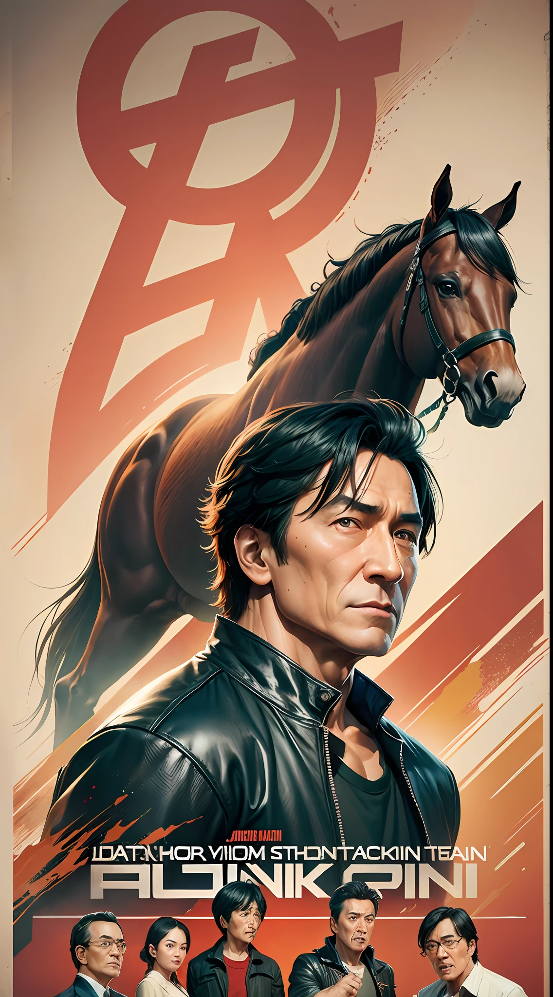 Movie poster, full body Jackie Chan and a horse, full body --v 6