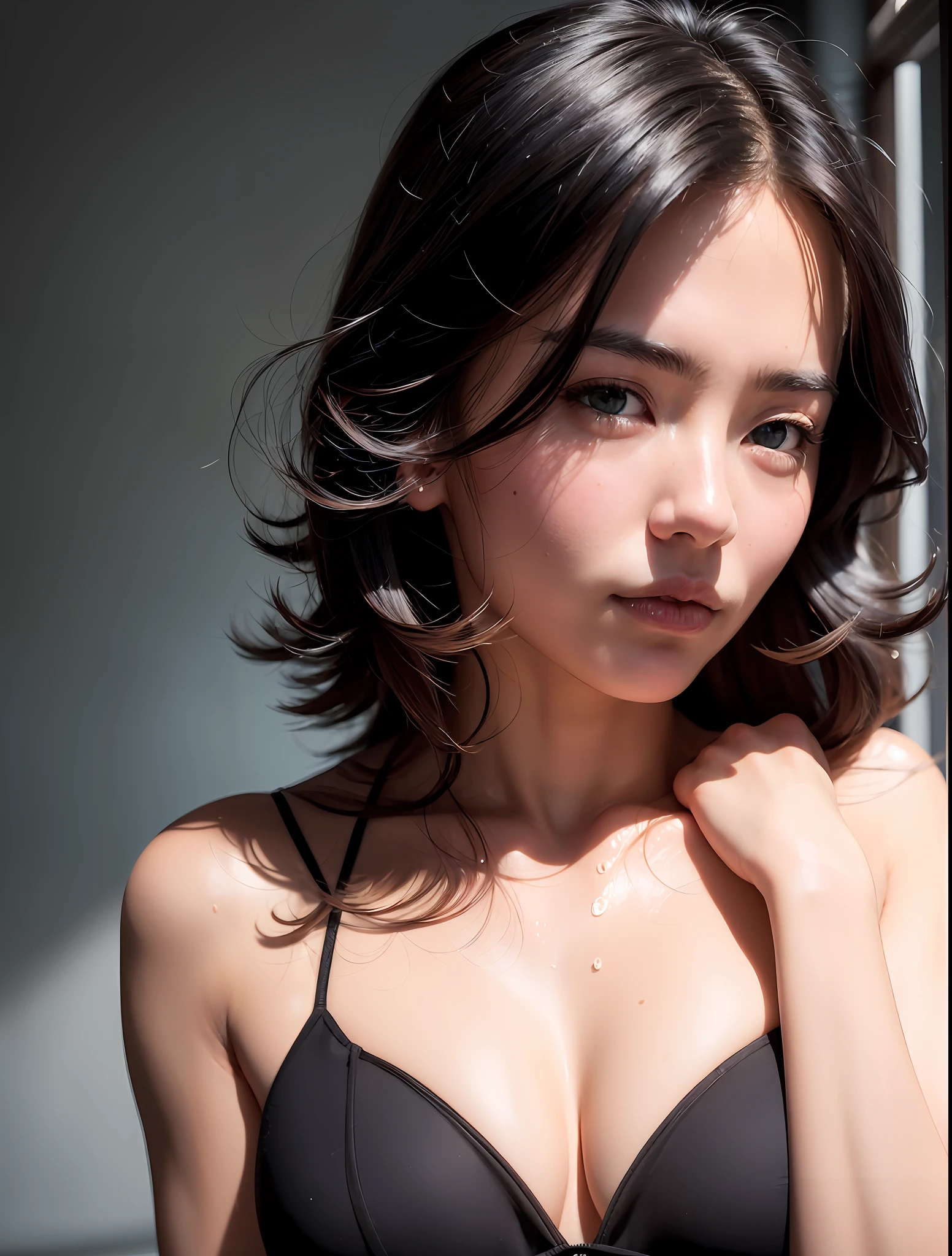Random posture, mix4,(8k, RAW photo, best quality, masterpiece:1.2), (realistic, photo-realistic:1.37),1girl,cute,cityscape, night, rain, wet, professional lighting, photon mapping, radiosity, physically-based rendering,, gradient black colour hair,, White hair, short curly hair, handsome, girl, white ball suit, top quality picture, high resolution, 1080p, (clear face), (detailed facial description), (detailed hand description), (masterpiece), (exquisite CG), extreme light and shadow, messy hair, master's work, rich details, (fine facial features), (highest quality picture), (masterpiece), (detailed eyes),Look ahead with your eyes,Fine collarbone