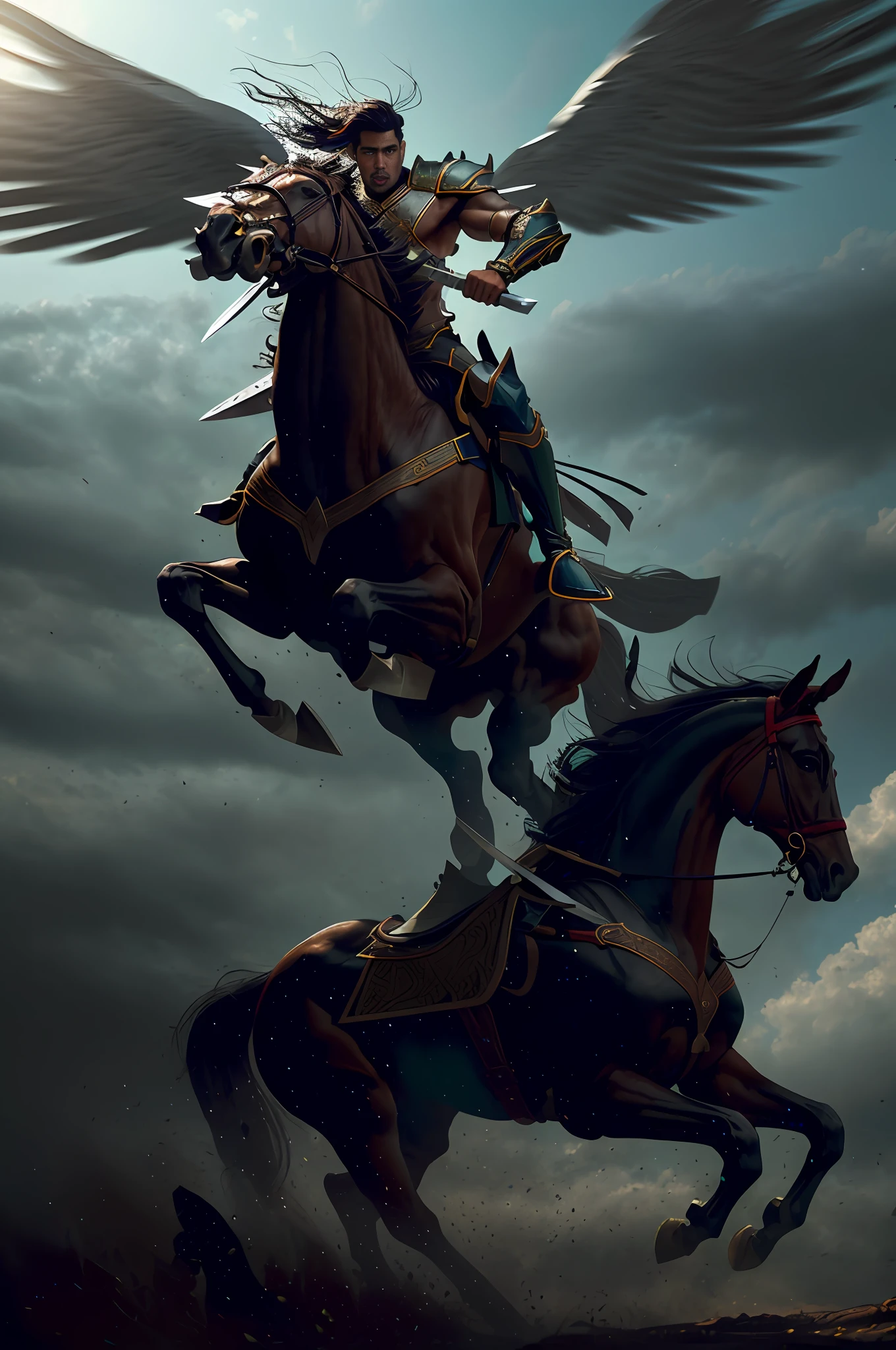 Male warrior, riding a horse, wielding a large knife, galloping towards the killing ground, Verism, chiaroscuro, depth of field, stereogram, Eye-Level Shot, cinematic lighting, ray tracing, depth of field, Conceptual art, motion blur, high quality, ccurate, high quality, textured skin, high quality, textured skin