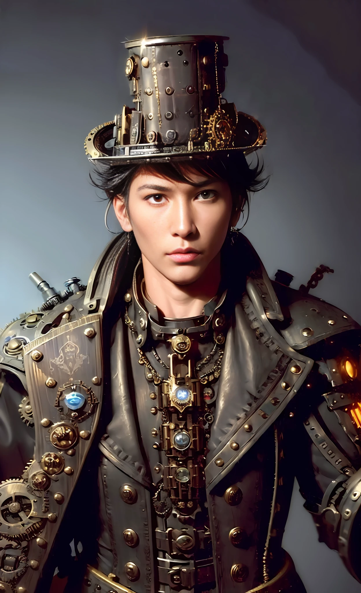 Boy, (steampunk:1.7), (masterpiece),(best quality:1.0), (ultra highres:1.0), detailed, 1 man, detailed beautiful skin, face focus, Man, detailed eye, upper body, Anger, Sarcasm, Swearing, Accusing, Frowning, Mouth Open, Nose, Indifferent, Arrogant, Small Chest, (Police Man Uniform: 1.7), (Police Equipment: 1.8), Gun, Rifle, Car, Belt, Cowboy, gorgeous accessories, silver crown, gorgeous bracelets, gorgeous rings, king, fantasy world, palace, Full Body: 2, (Diamond, Nipple Sticker, Diamond, Ruby, Under Navel Tattoo, Prestige, Gorgeous, Luxurious, Palace, Gemstone, Gold, Silver, Diamond, Glitter, Sapphire, Ruby, Emerald, Pearl, Amber, brazilian