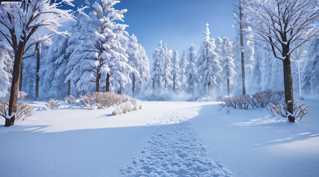 masterpiece, best quality CG unity 8k wallpaper of
(a girl in the center,1.5) stare at viewer,
A breathtaking winter landscape, blanketed in a mantle of snow. 
(a footpath) meander to  the distance, in the side, tall evergreens stand with their branches weighed down by heavy snow, 
a far way (misty mountain)