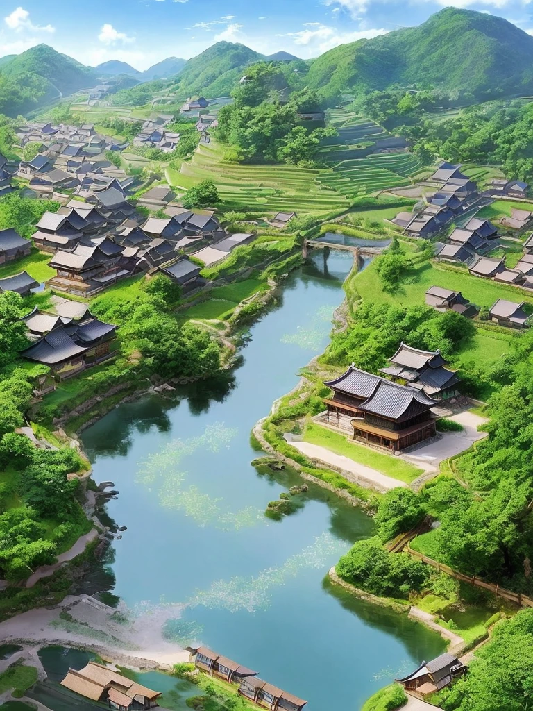 anime scenery of a village with a lot of people walking around, a detailed painting by Liu Haisu, trending on cg society, conceptual art, anime countryside landscape, old asian village, chinese village, japanese village, japanese rural town, rural japan, traditional japanese concept art, beautiful anime scene, anime background art, japanese town, anime scenery concept art, japanese countryside