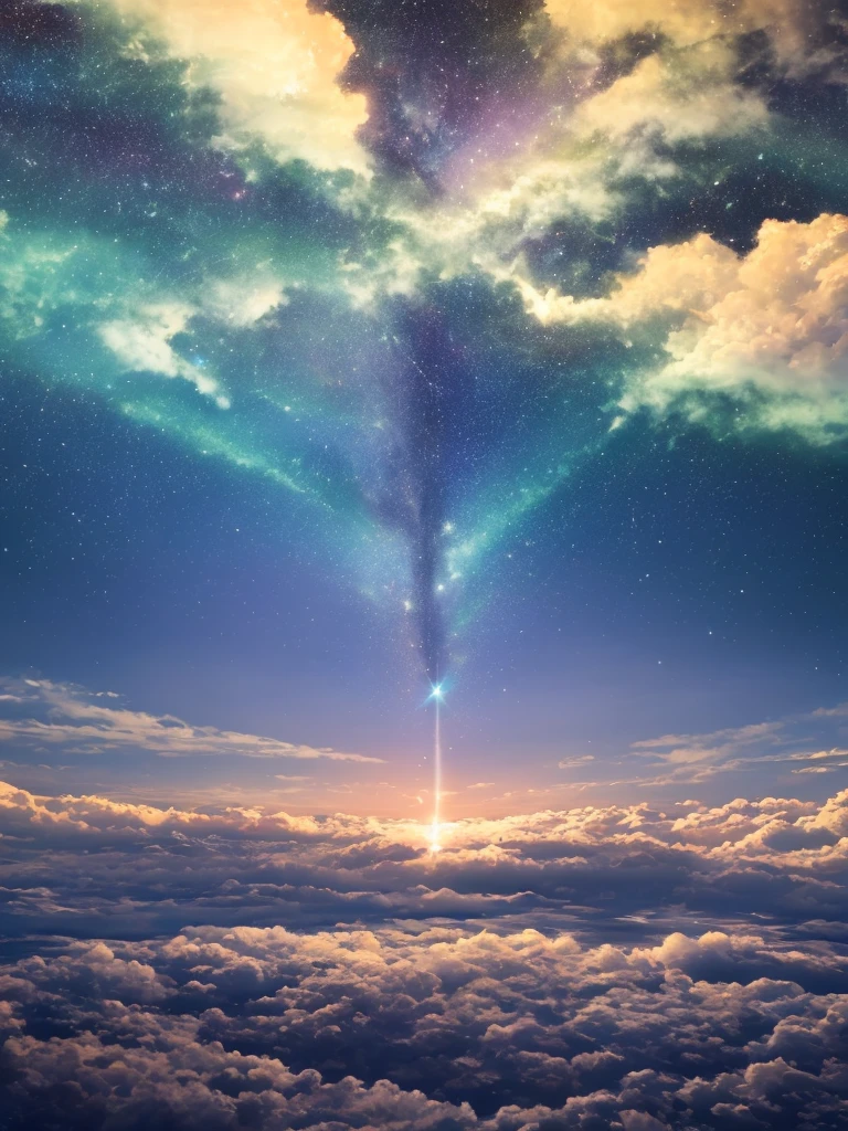 Best quality, masterpiece, paradise, dreamland, sea of clouds, starry sky, 8k uhd, high quality, volumetric lighting, high resolution, 4k, 8k