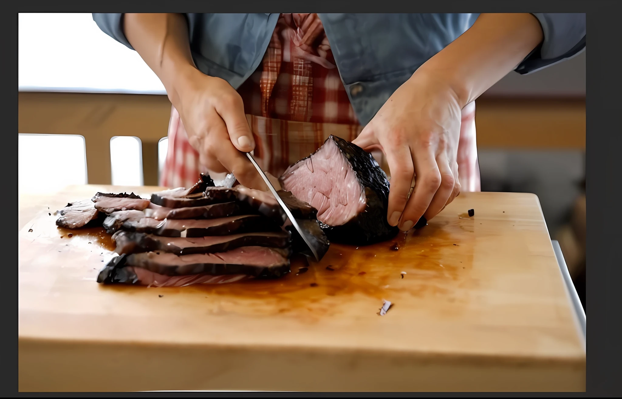 someone cutting up a piece of meat on a cutting board, eating meat, carving, cooking it up, meat, extremely intricate, accurate and detailed, barbecue, super realistic food picture, juicy meat, meat with veins, smoked layered, epicurious, centered shot, steakpunk, absolutely outstanding, ready to eat, accurately portrayed, realistic artwork, highly intricate