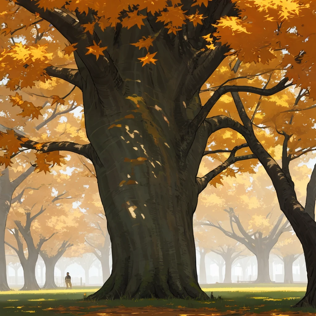 In the courtyard, under the old locust tree in autumn, a 12-year-old rural boy