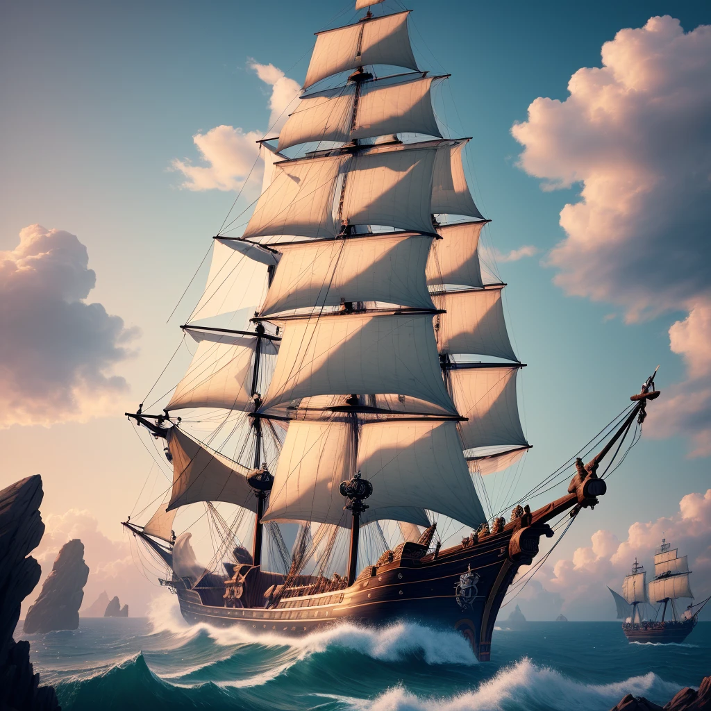 8k, best quality, super high resolution, masterpiece, pirate ship,