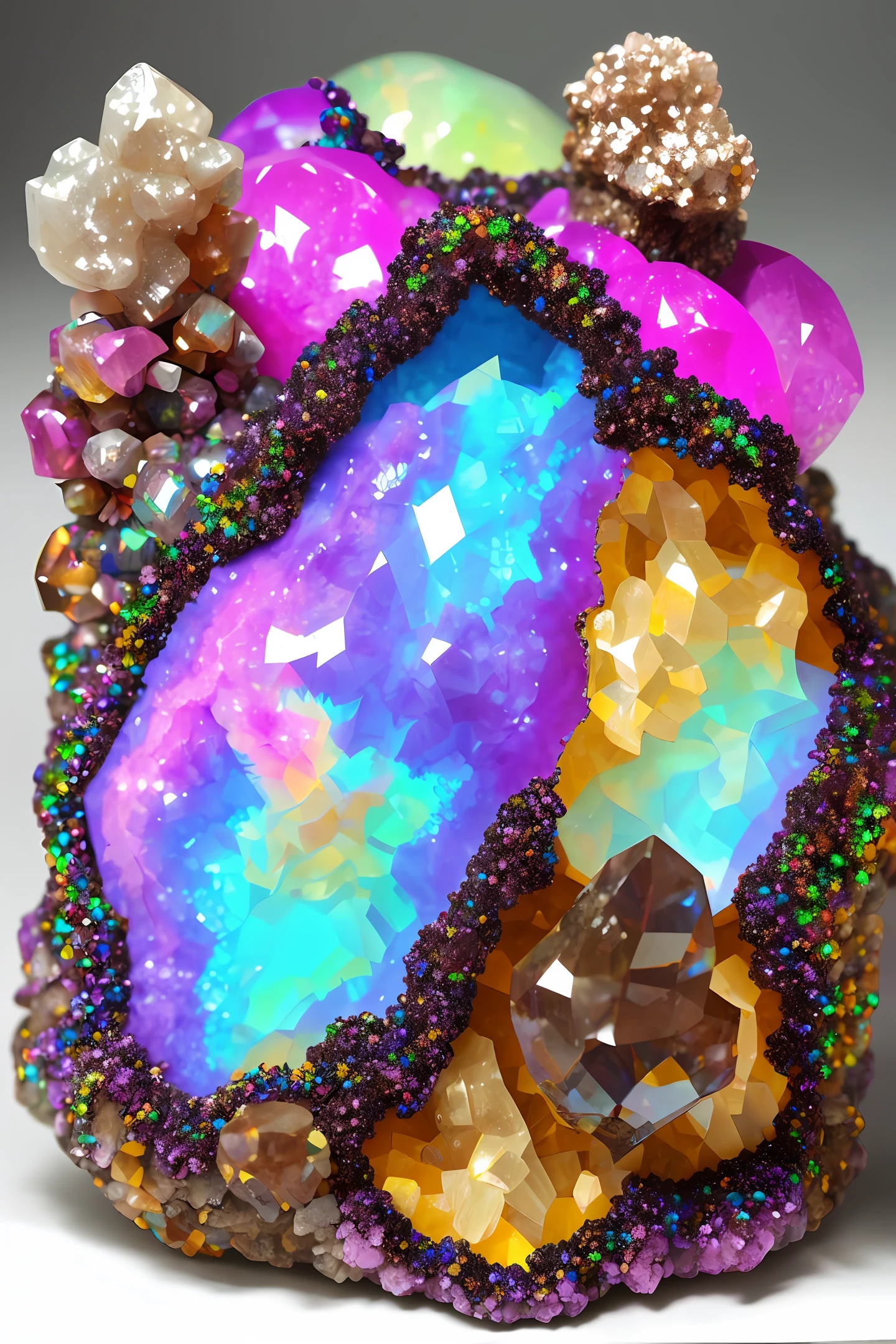 Crystal Geode anthill, opals, rainbows, hyper detailed