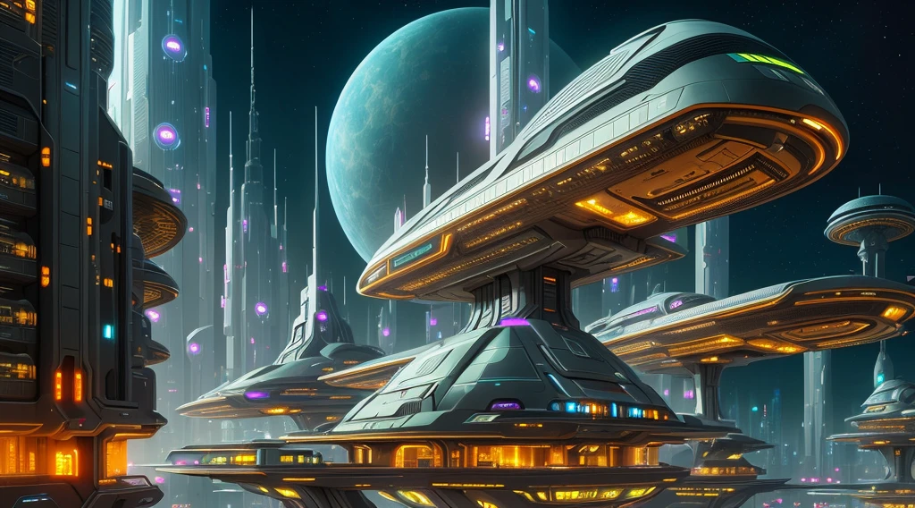 futuristic city with a lot of buildings and a lot of lights, detailed sci-fi art, borne space library artwork, greg beeple, in fantasy sci - fi city, futuristic space port, scifi art, science fiction city, science fiction art, award winning scifi art, huge futuristic temple city, sci-fi digital art, sci fi artwork