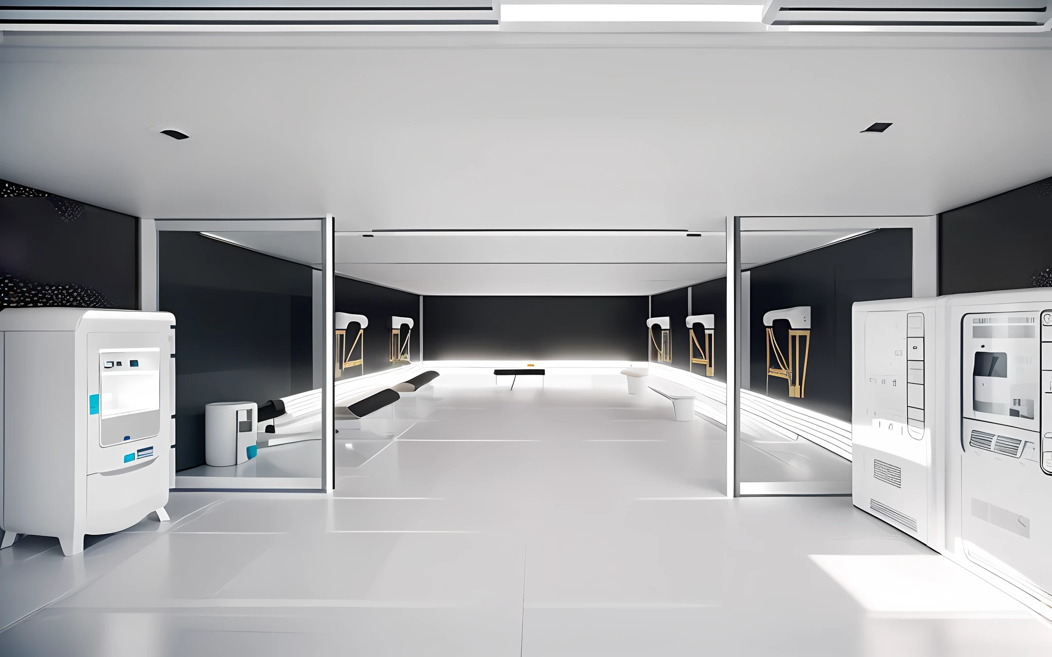 The main body is a self-service dog washing shop, with a total of 50 square meters; It is divided into two rooms: a fully automatic bathing room and a blow-drying room. The outside bathing room is 20 square meters, with one automatic dog bath machine on the left and two self-service vending machines on the right; The blow-drying room inside is 30 square meters, with 5 pet trimming tables and 5 wall-mounted hair dryers, the decoration style is minimalist and simple, clean and bright, white walls, business color, human perspective, no fog.