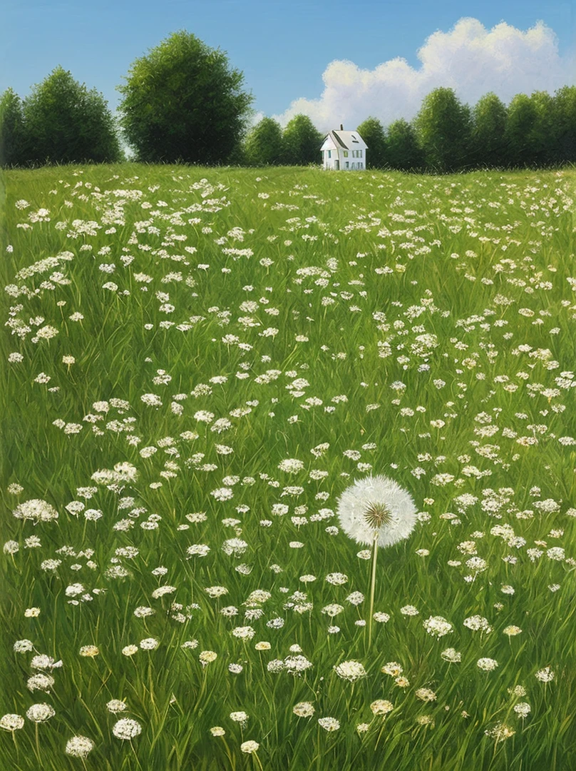 White dandelion little hill, realism