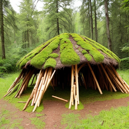 Giant anthill made of sticks, leaves and moss in a realistic style