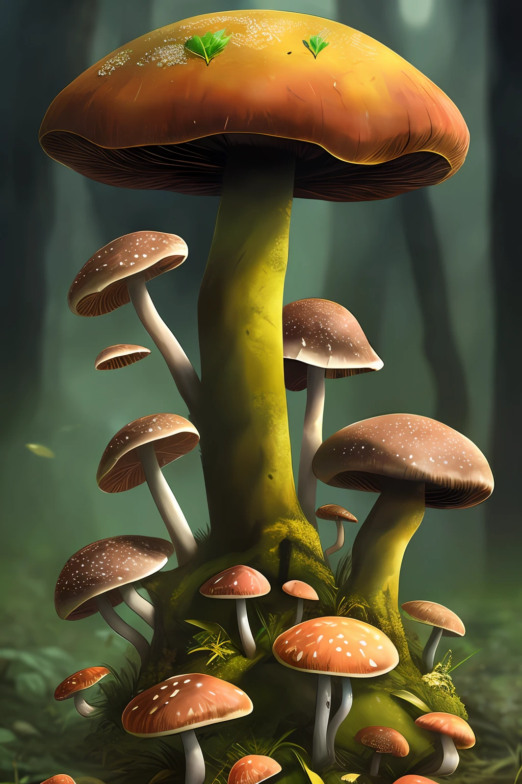 decaying mushrooms, leaves, anthill , death, putrid, fog, hyper detail, upscale