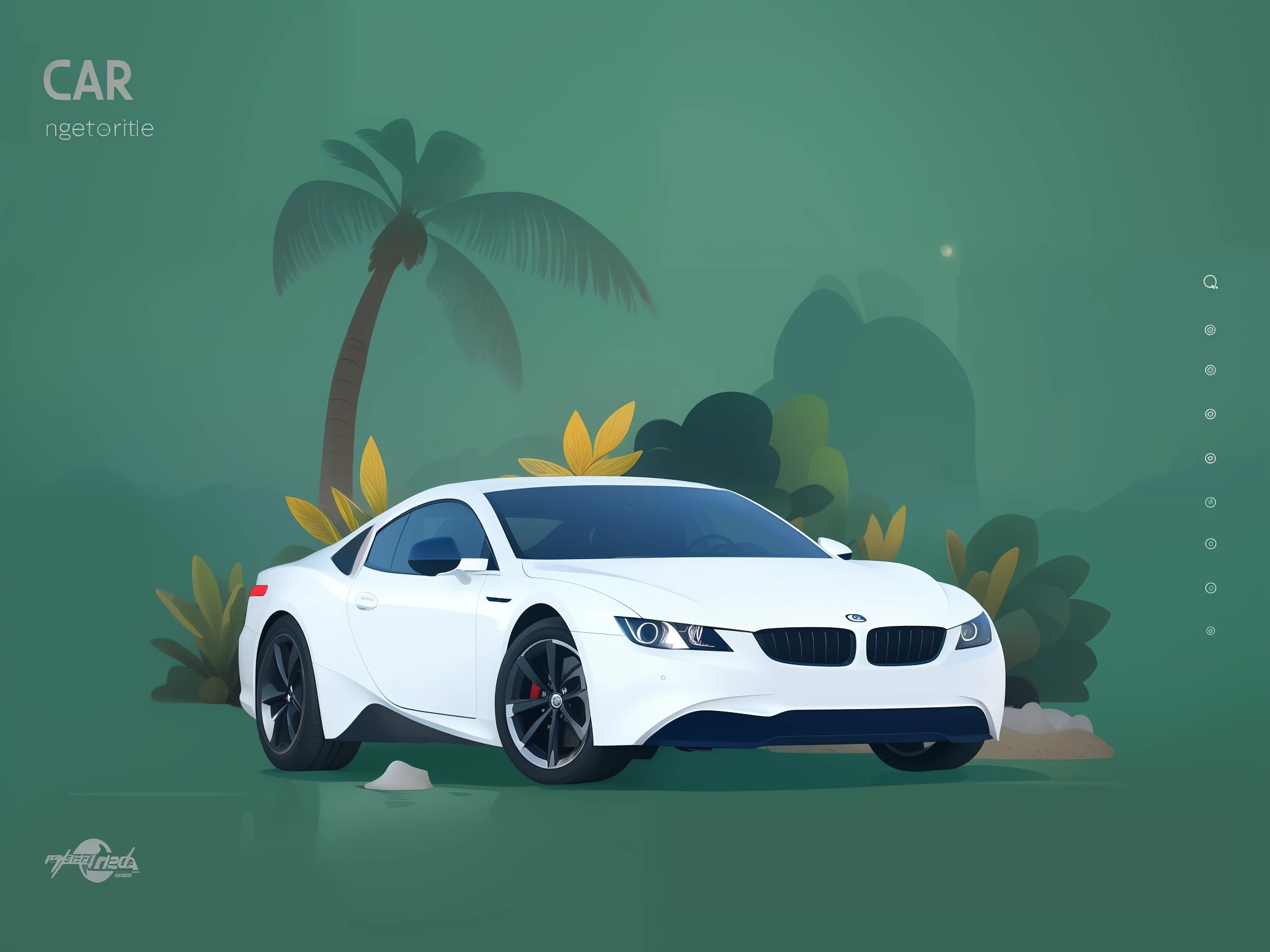 There is a white car with a surfboard on the roof, stylized digital illustration, car turn an adult man, man handsome facial features, vehicle illustration, digital illustration style, 3 D illustration, 3D illustration, flat illustration, simple and clean illustration, digital illustration-, vector behance hd jesper ejsing, matte digital illustration, shadow flat illustration, 2D matte illustration