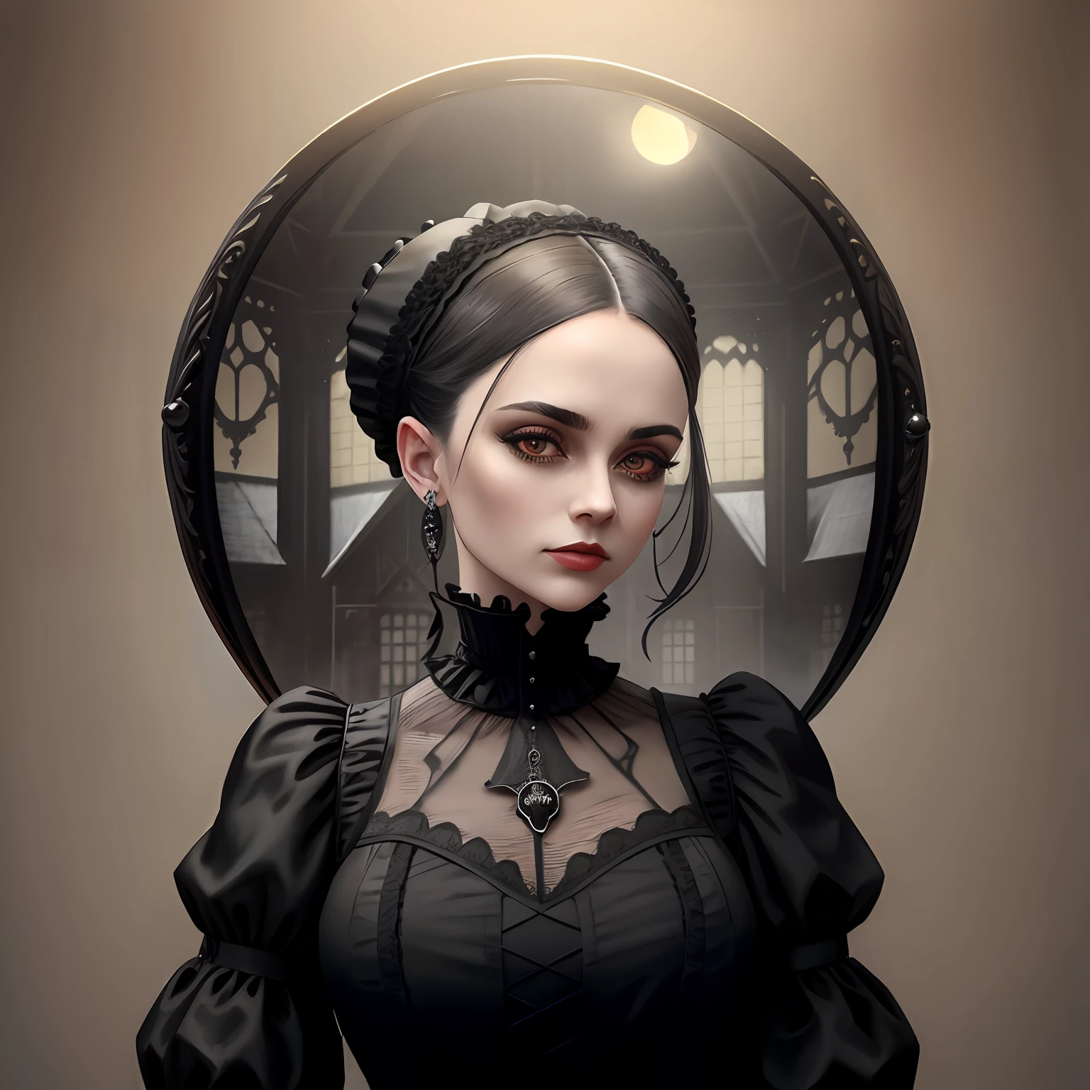 ball made in gothic style Victorian house hyper realistic black details ant hill ants insects
