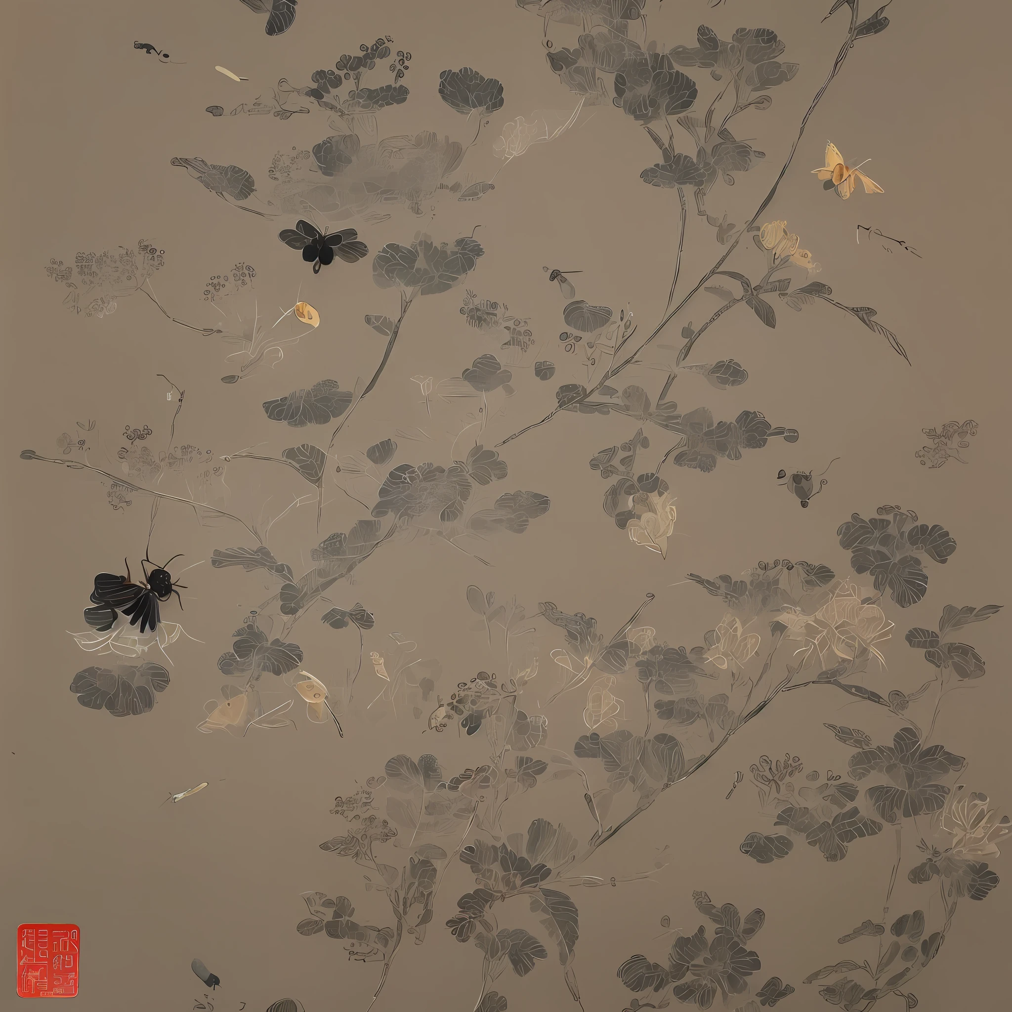 The insect is similar in shape to silkworm moths, larger than silkworm moths, and has hook pincers with barbs. Traditional chinese painting
