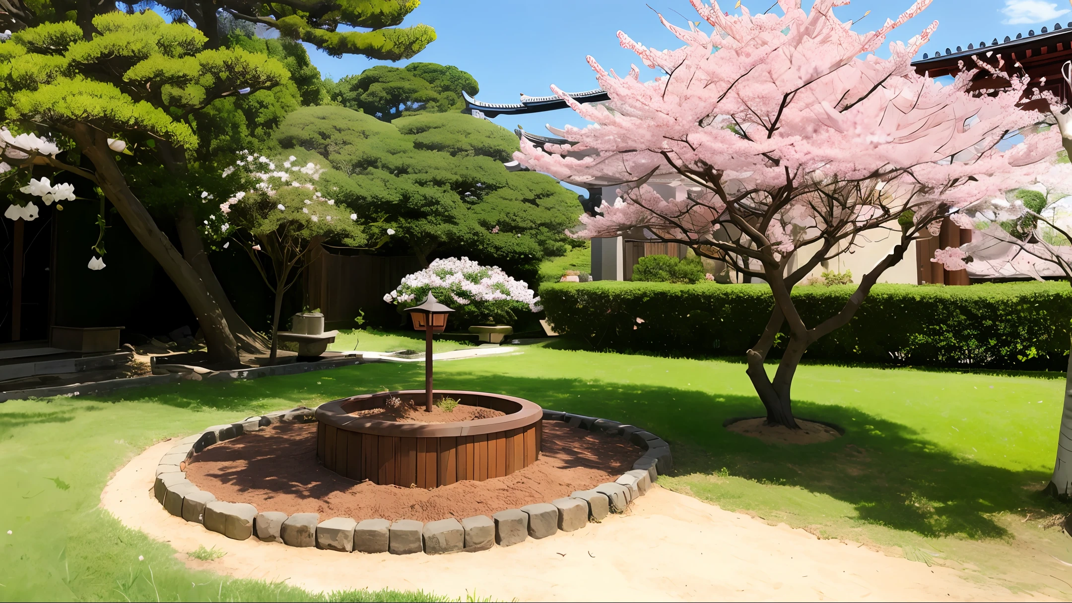 anthill with samurai swords and armour and sakura tree