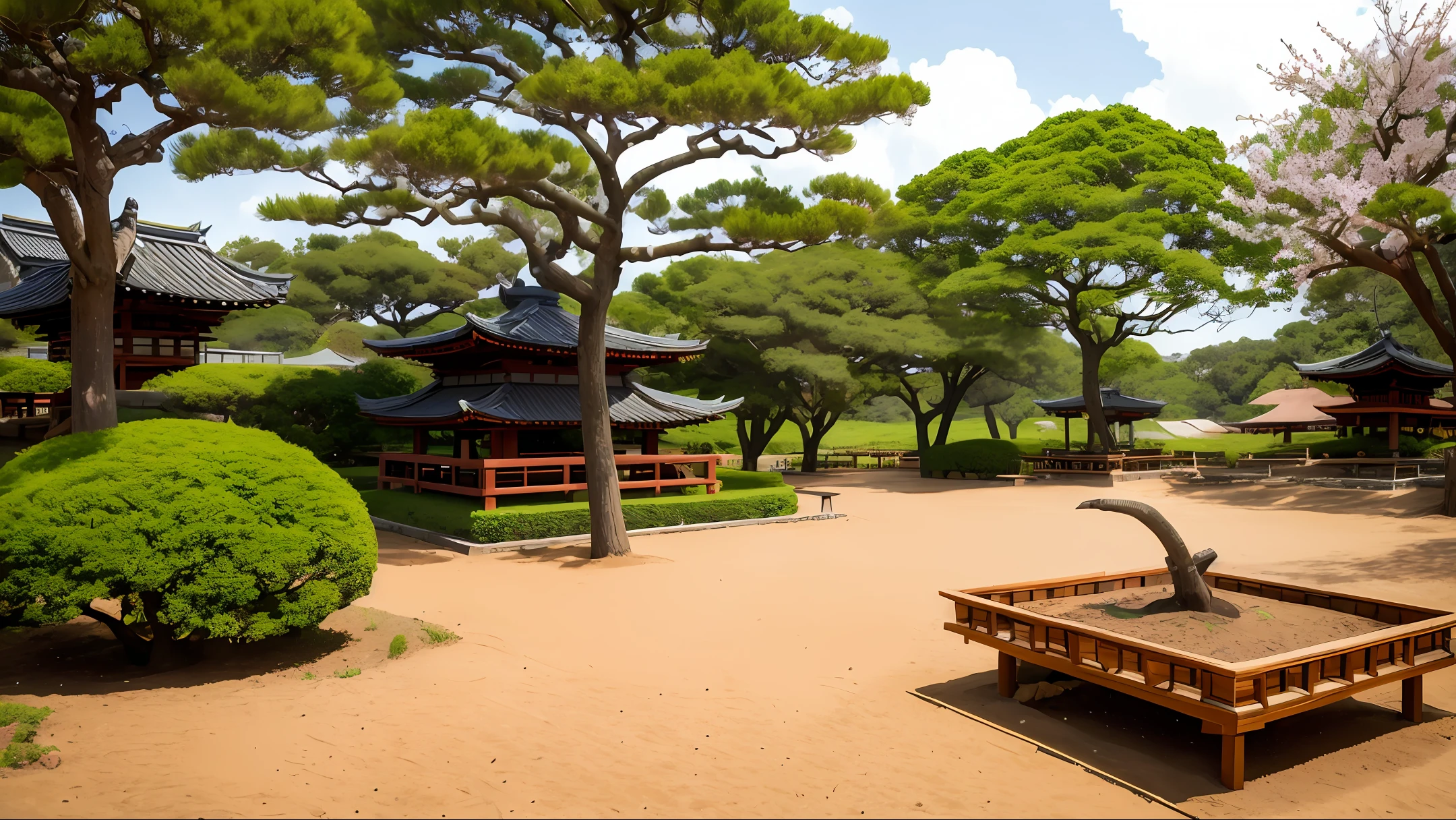 anthill with samurai swords and armour and sakura tree