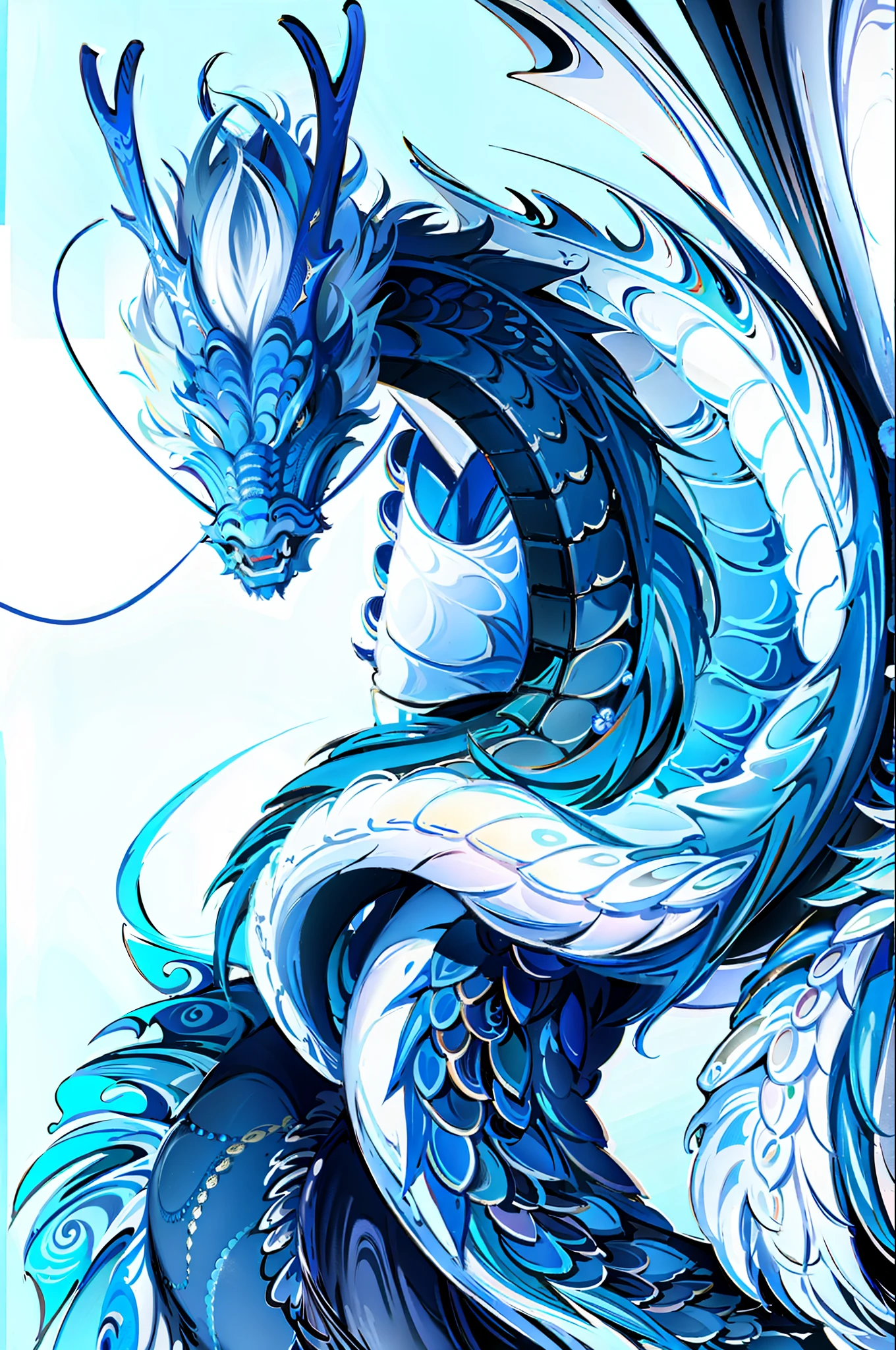 masterpiece, top quality, best quality, official art, (beautiful and aesthetic:1.3),extreme detailed,(fractal art:1.3),colorful,ice
AND Chinese dragon, serpentine body, paws, blue AND 1 girl,media of a hanfugirl,hanfu,blue