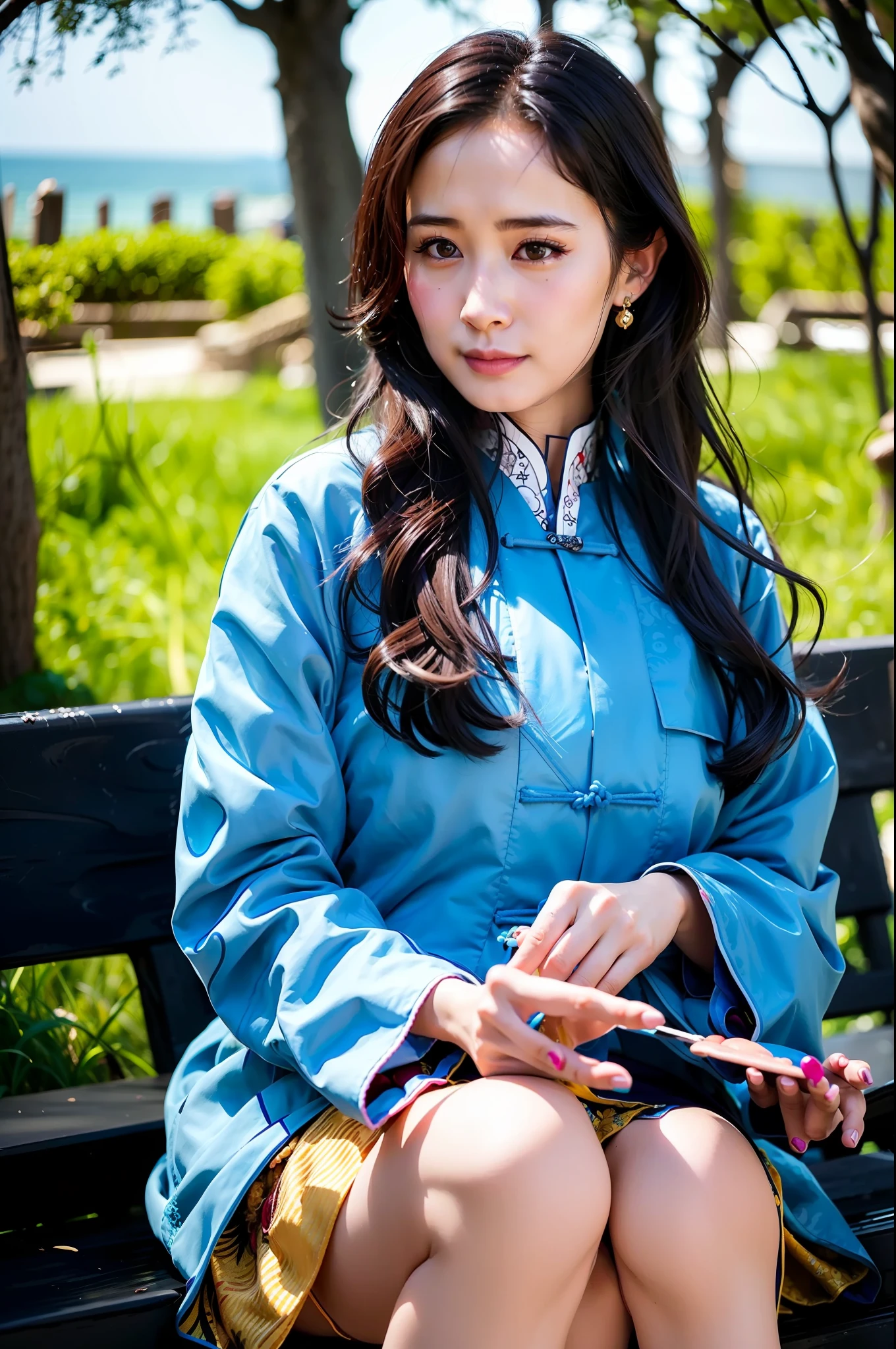 (yangmi), ((hanfu)), chinese clothes, china dress, (((master peice))), (((best quality))), (((ultra high res))), (photorealistic:1.4), 8K, Nikon D750, ((Wide Angle)), 1girl, 详细的脸, 上半身, 明亮的瞳孔, 面光,