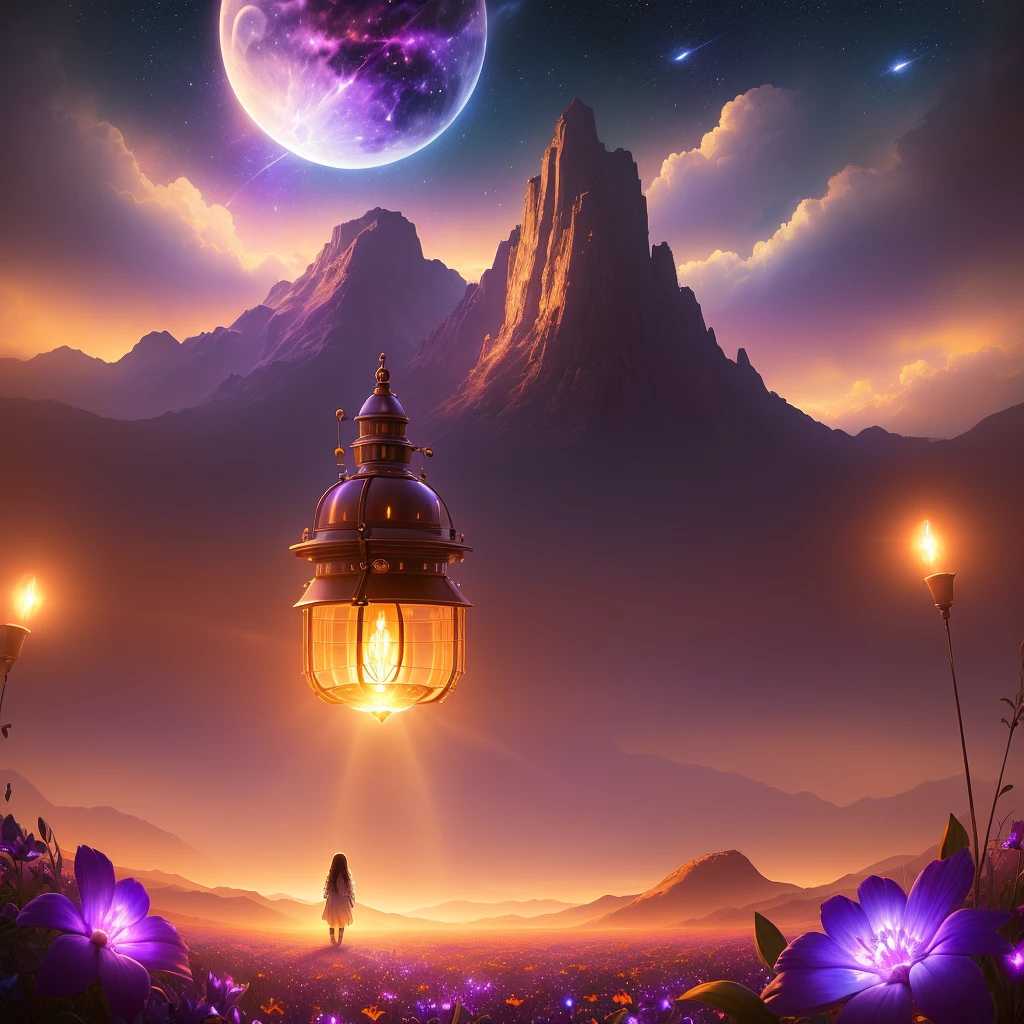 expansive landscape photograph , (a view from below that shows sky above and open field below), a girl standing on flower field looking up, (full moon:1.2), ( shooting stars:0.9), (nebula:1.3), distant mountain, tree BREAK
production art, (warm light source:1.2), (Firefly:1.2), lamp, lot of purple and orange, intricate details, volumetric lighting, realism BREAK
(masterpiece:1.2), (best quality), 4k, ultra-detailed, (dynamic composition:1.4), highly detailed, colorful details,( iridescent colors:1.2), (glowing lighting, atmospheric lighting), dreamy, magical, (solo:1.2)
