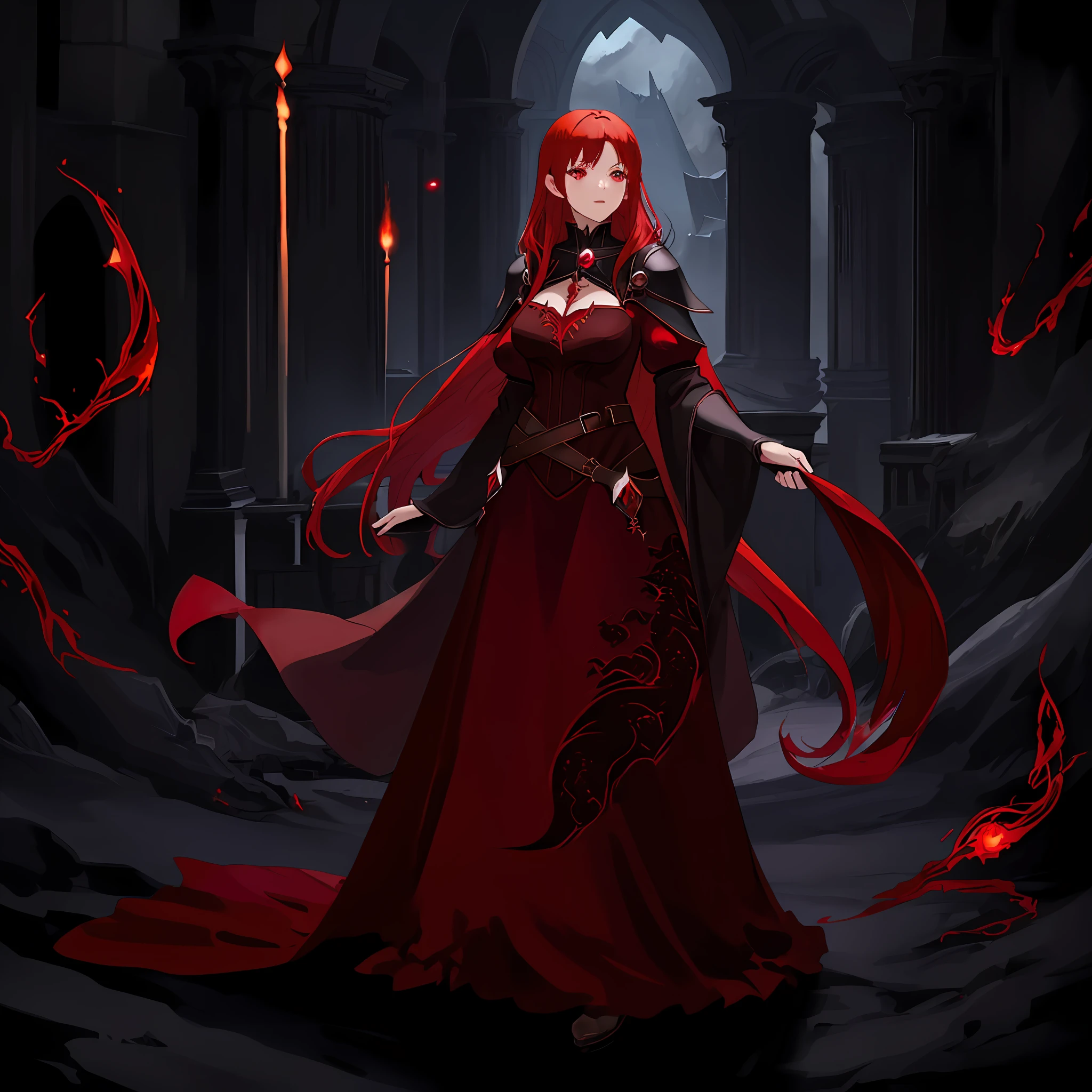 red hair, dark sorceress full view, dark sorceress fullbody pose, dark witch character, epic mage girl character, female mage, female mage!, beautiful celestial mage, dark sorceress, a beautiful sorceress, sorceress, mage