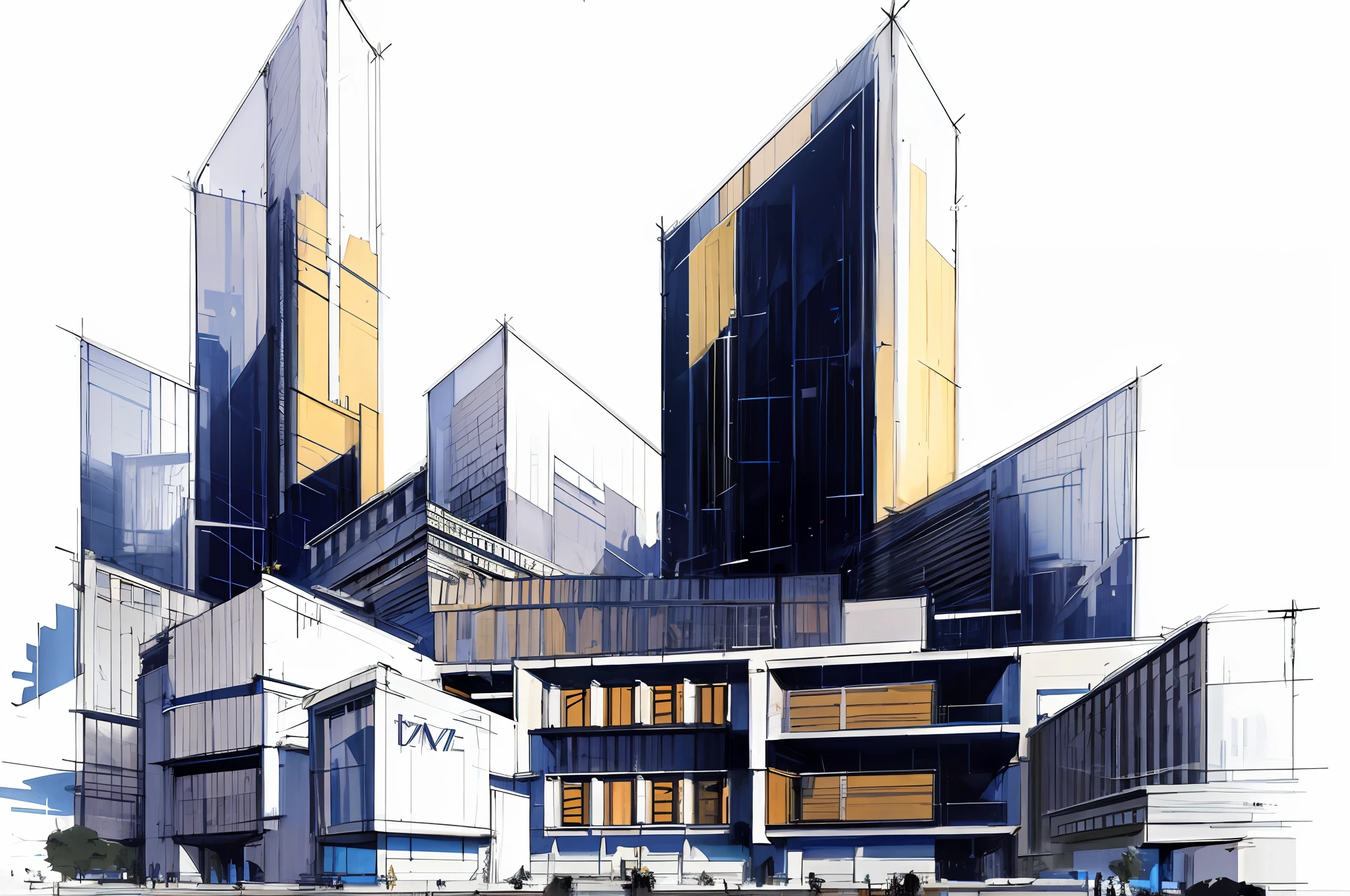 Sketches of buildings with many windows and many windows, architectural illustrations, architectural concepts, sharp focus clarification headquarters, architectural concepts, colorful architectural drawings, architectural sketches, complex realistic paintings, architectural rendering, high quality architectural art, architectural paintings, clear headquarters rendering, visual development, realistic architecture, conceptual art rendering, film architectural scale, transparent background