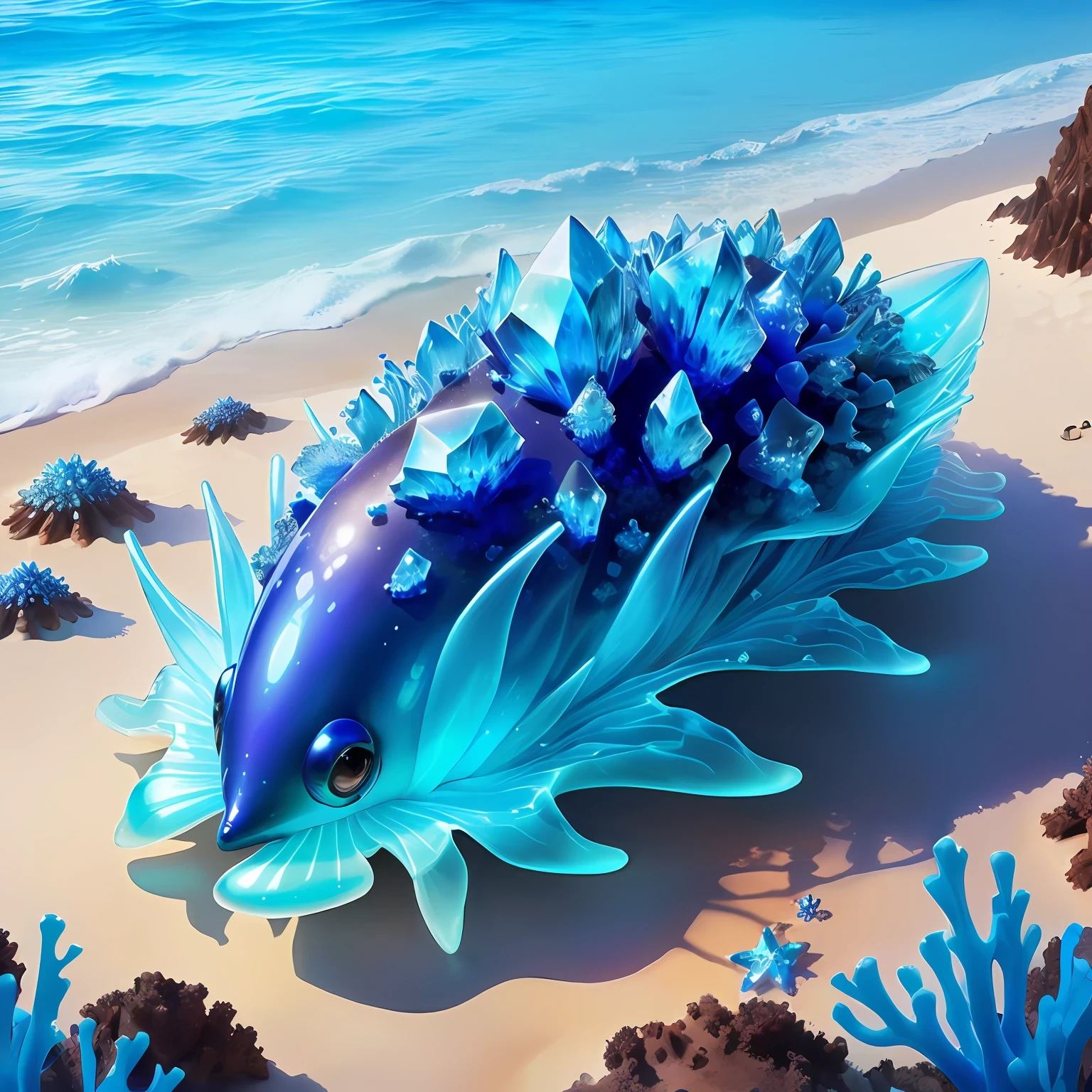 anthill in the shape of a blue crystal sea slug realistic