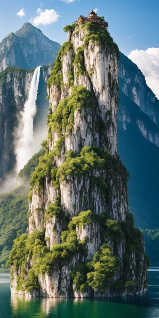 floating island with moutain and waterfall
