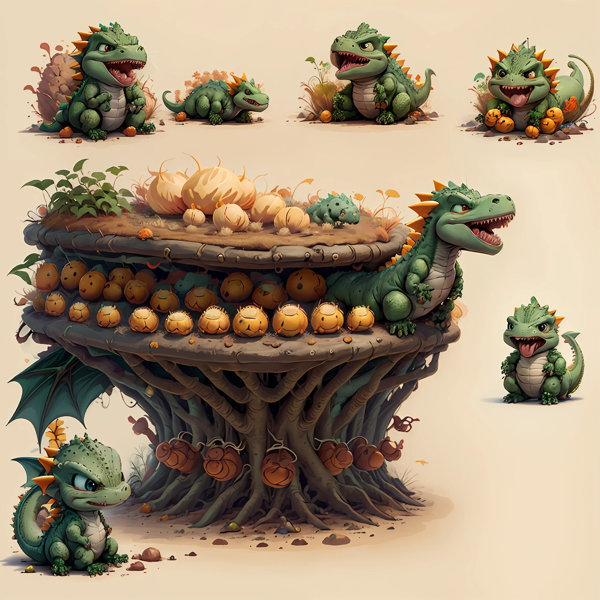 A cute little dinosaur holding a dragon ball