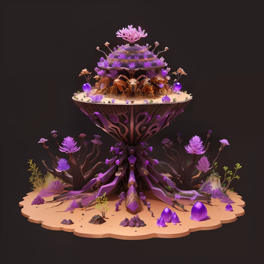 anthill made from atlas insects bones with some purple jade with bubble and fire ants,variations