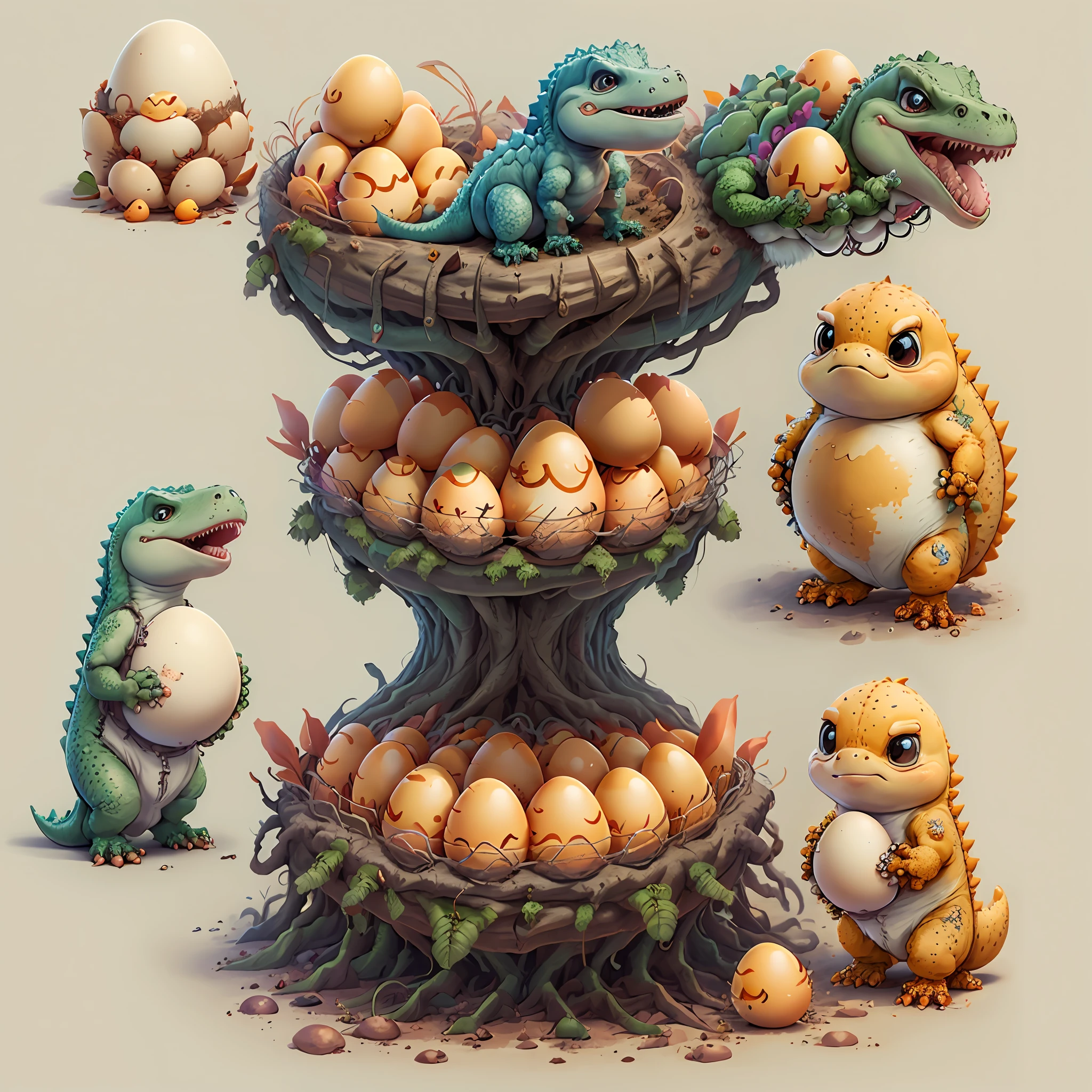 A cute little dinosaur holding an egg, --v 6