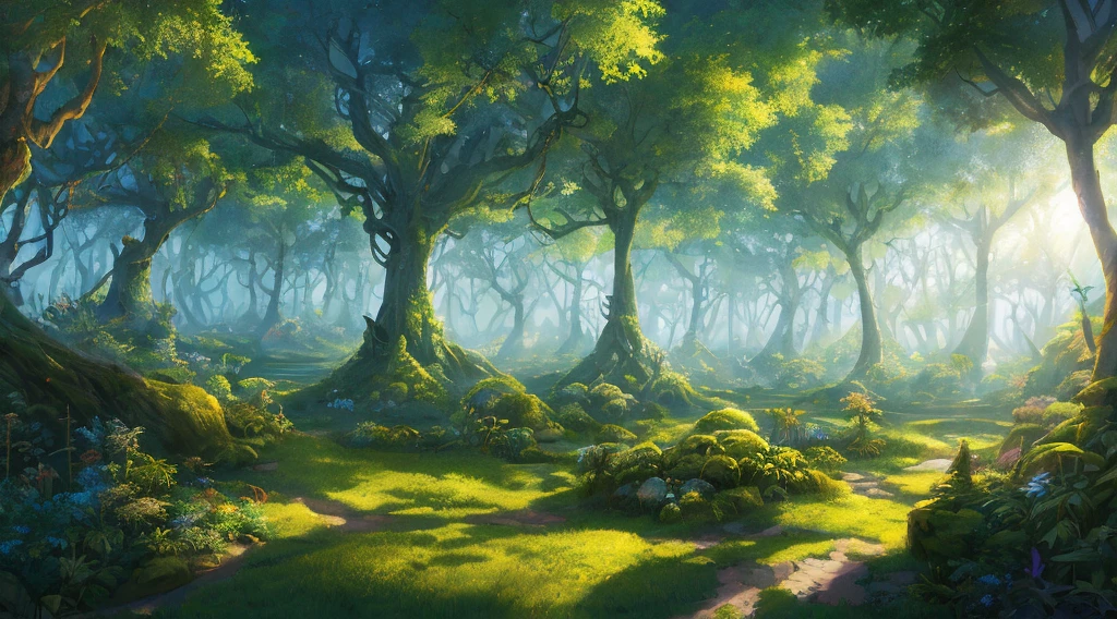 A magical forest, a great height, up a lot of space under magical trees, a forest with magic and glowing mushrooms, ((masterpiece)), (((best quality))), ((ultra-detailed)), (Amazing:1.1), extremely detailed 8k wallpapers, Digital illustration, detailed and intricate, dense jungle filled with exotic plants and animals, sunlight seeping through the canopy, creating a spotted effect. In the style of Yoshitaka Amano and Hayao Miyazaki, a masterpiece, proportional, detailed, popular on the art station, beautiful lighting, intricate, award-winning, 4k, dark forest, highest quality, award-winning, digital painting in the style of Yoshitaka Amano. Beautiful lighting and cinematic composition make this work a true masterpiece, popular on artstation. Jungle, monochromatic, vines around, giant trees, masterpiece, best quality, high quality, extremely detailed CG unity 8k wallpaper, oil paiting, award-winning photography, bokeh, depth of field, HDR, bloom, chromatic aberration, extremely detailed, trend on artstation, trend on CGsociety, complex, high detail, dramatic, art halfway, volumetric lighting