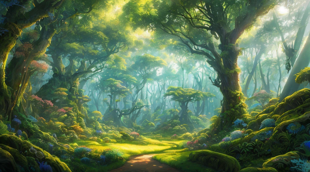 A magical forest, a great height, up a lot of space under magical trees, a forest with magic and glowing mushrooms, ((masterpiece)), (((best quality))), ((ultra-detailed)), (Amazing:1.1), extremely detailed 8k wallpapers, Digital illustration, detailed and intricate, dense jungle filled with exotic plants and animals, sunlight seeping through the canopy, creating a spotted effect. In the style of Yoshitaka Amano and Hayao Miyazaki, a masterpiece, proportional, detailed, popular on the art station, beautiful lighting, intricate, award-winning, 4k, dark forest, highest quality, award-winning, digital painting in the style of Yoshitaka Amano. Beautiful lighting and cinematic composition make this work a true masterpiece, popular on artstation. Jungle, monochromatic, vines around, giant trees, masterpiece, best quality, high quality, extremely detailed CG unity 8k wallpaper, oil paiting, award-winning photography, bokeh, depth of field, HDR, bloom, chromatic aberration, extremely detailed, trend on artstation, trend on CGsociety, complex, high detail, dramatic, art halfway, volumetric lighting