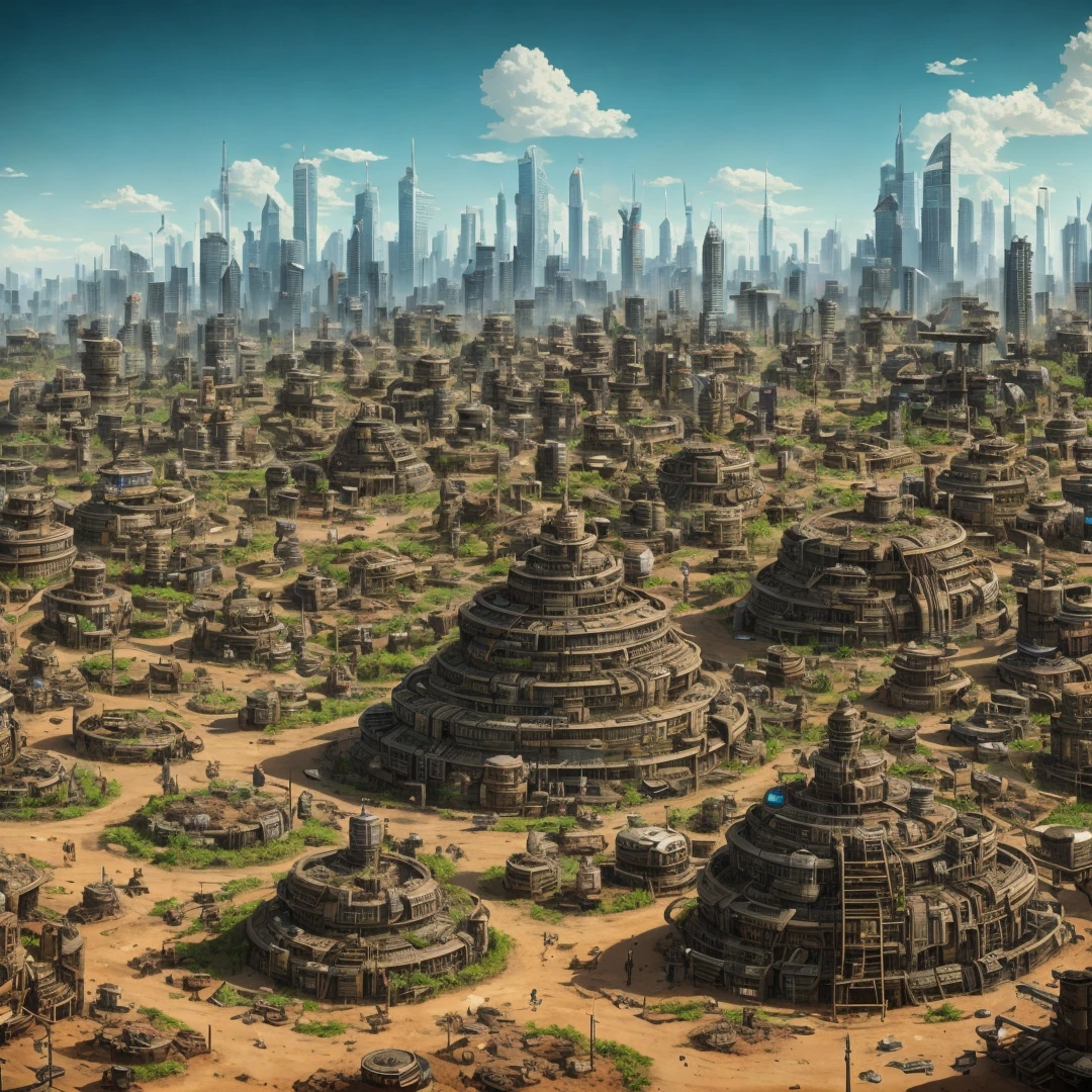 anthill from city ruins in dystopian future