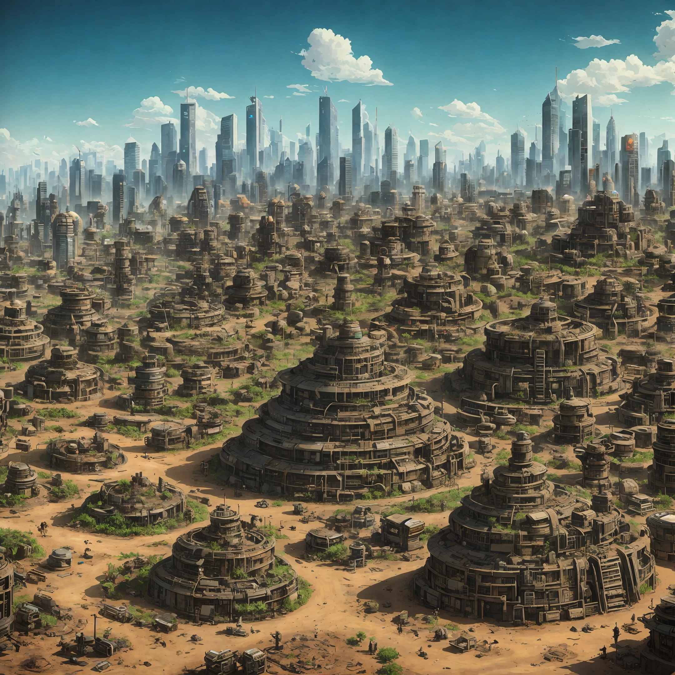 anthill from city ruins in dystopian future