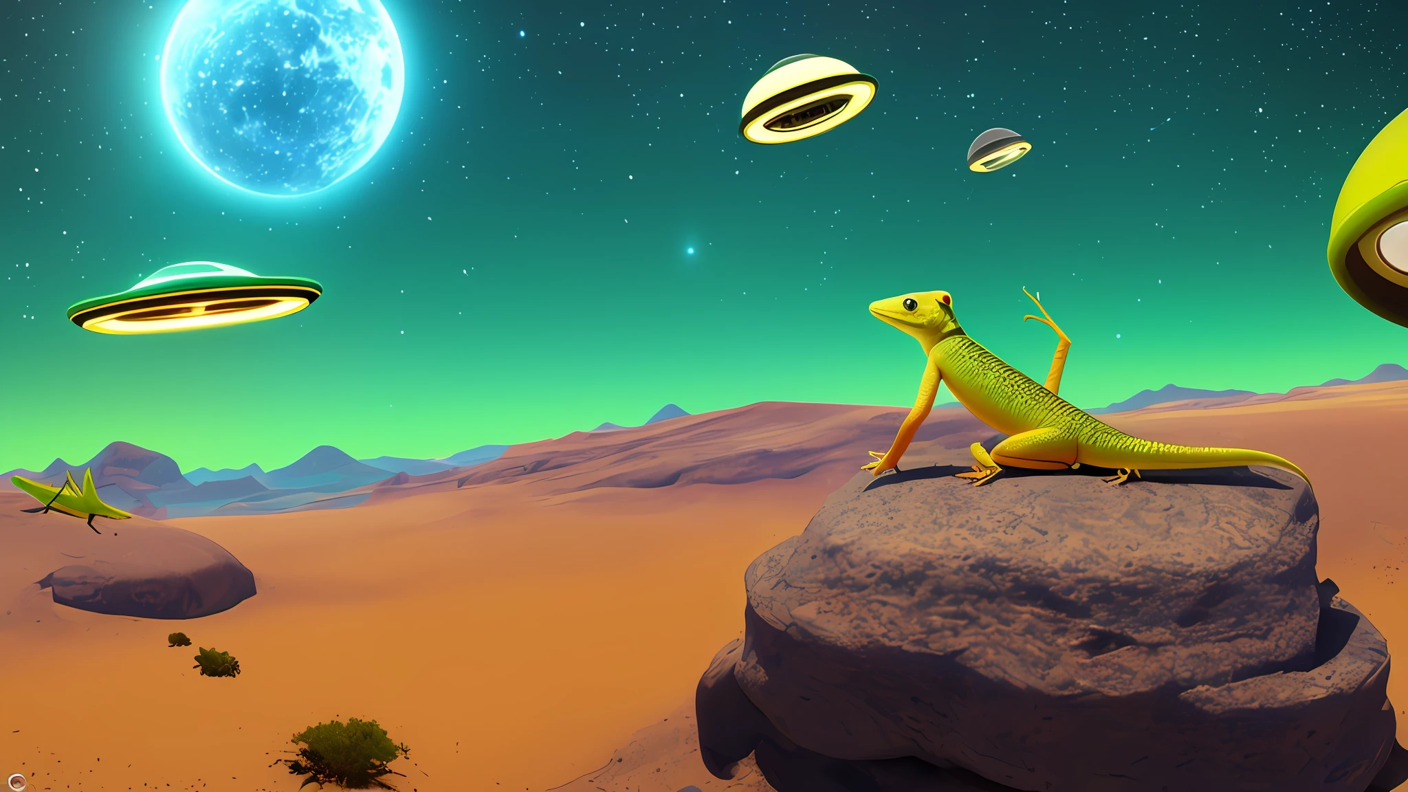 UFO stealing geckos