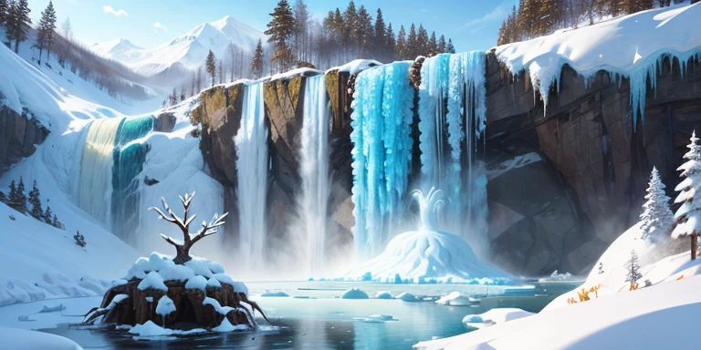 anthill with frozen waterfall
