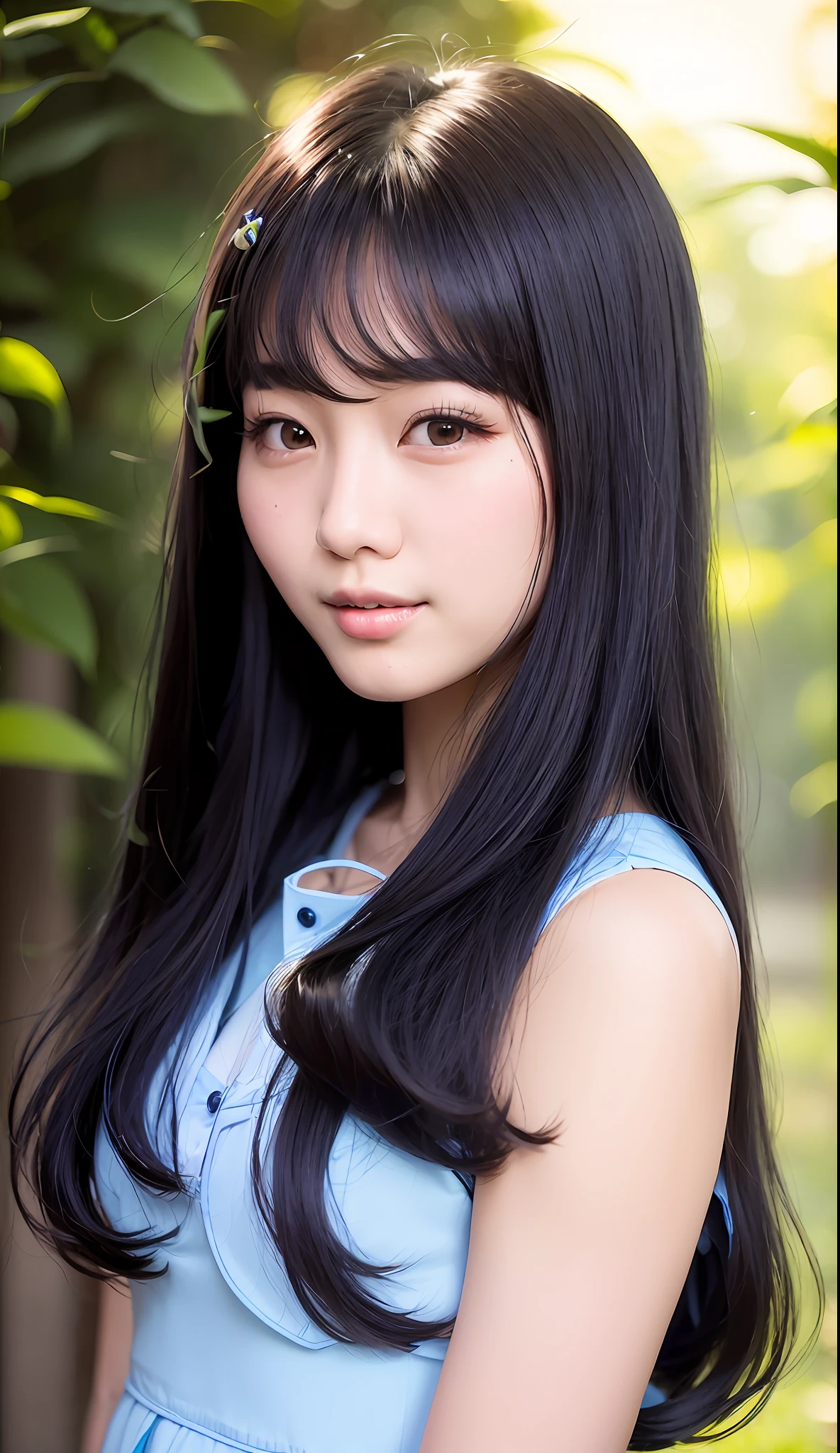 arafed asian woman with long black hair and a blue dress, korean girl, beautiful young korean woman, beautiful south korean woman, young adorable korean face, portrait of female korean idol, gorgeous young korean woman, ulzzang, wan adorable korean face, asian girl with long hair, girl cute-fine-face, girl with black hair, beautiful asian girl