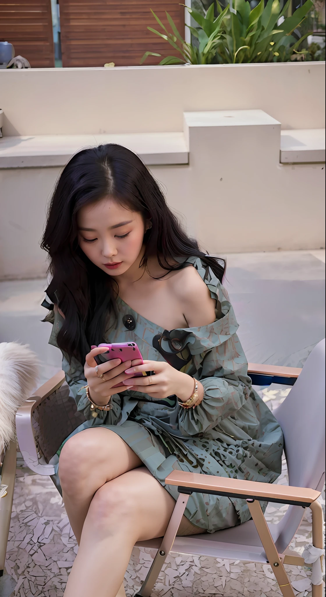 woman sitting in a chair looking at her cell phone, fan bingbing, 😭 🤮 💕 🎀, 🤬 🤮 💕 🎀, goddess checking her phone, xintong chen, checking her phone, dilraba dilmurat, gorgeous lady, ulzzang, blackpink jennie, exclusive, wenfei ye, bae suzy, fanart, yanjun chengt