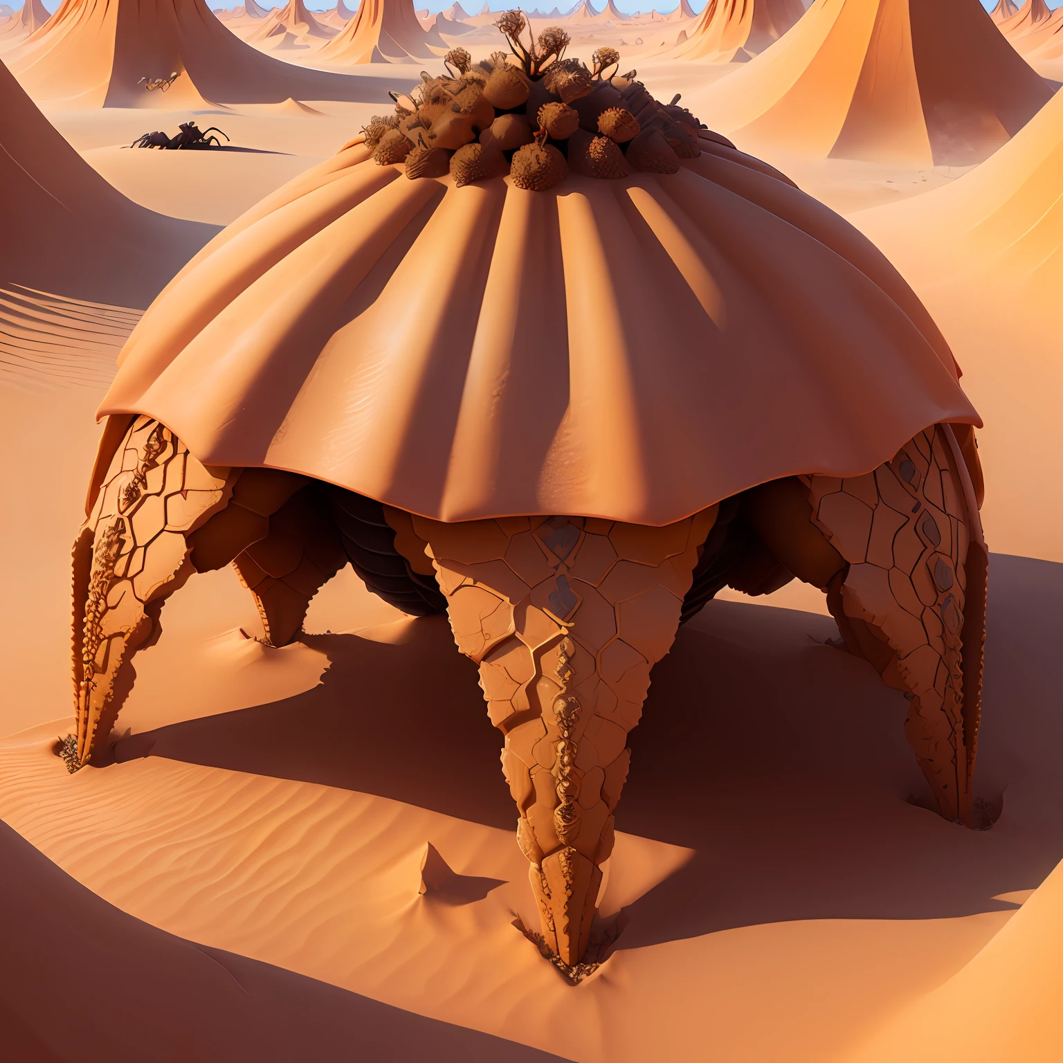 Anthill in a desert with dragon breathing ants realistic