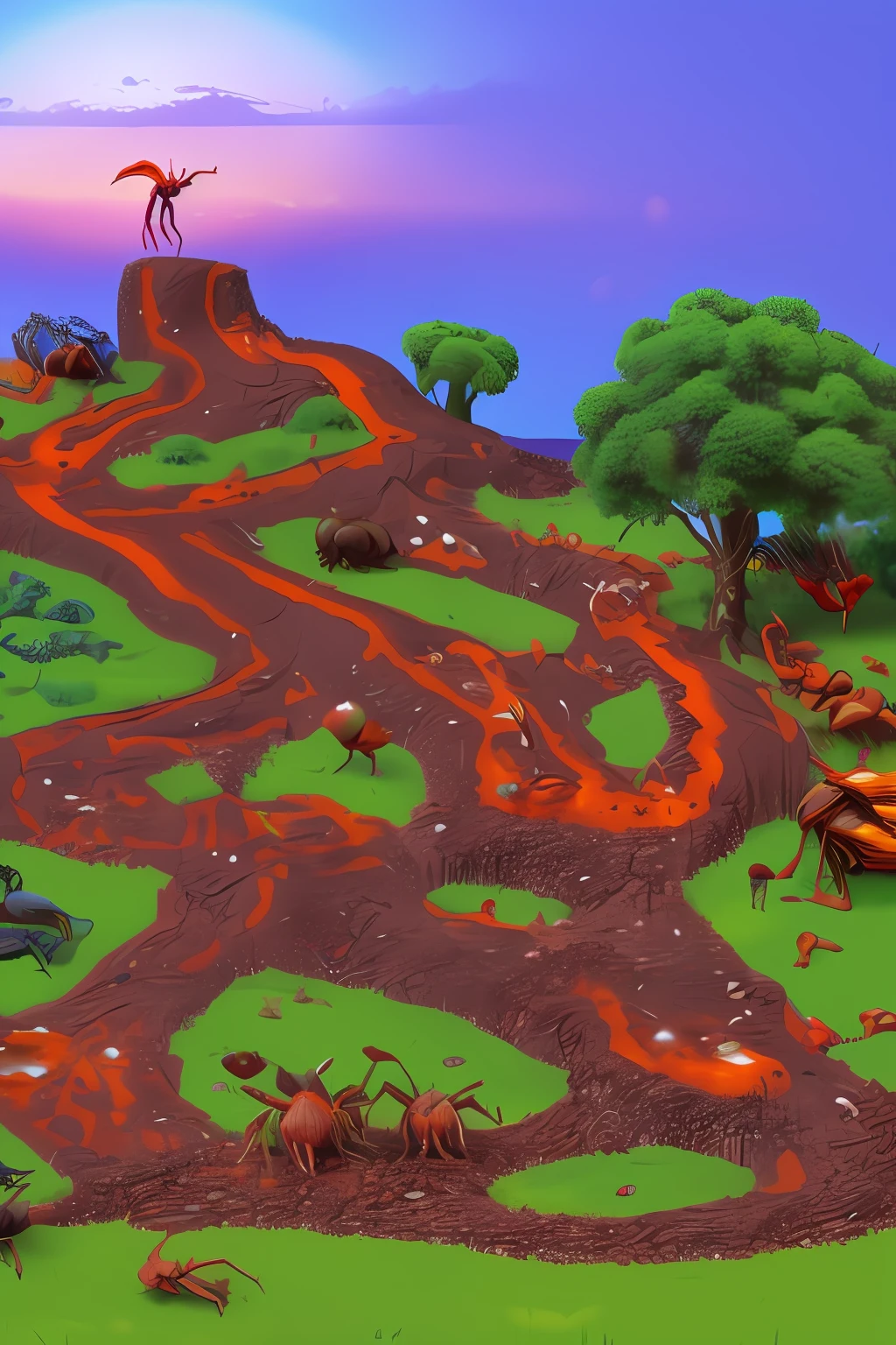 dragon anthill with lava and crawling spiders