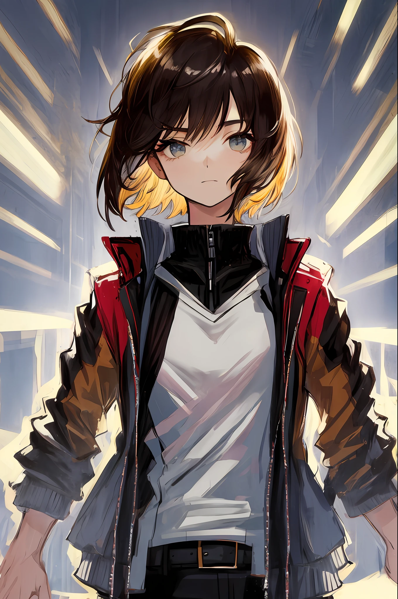 (, solo), short hair [[[undercut]]], jacket, upper body, portrait