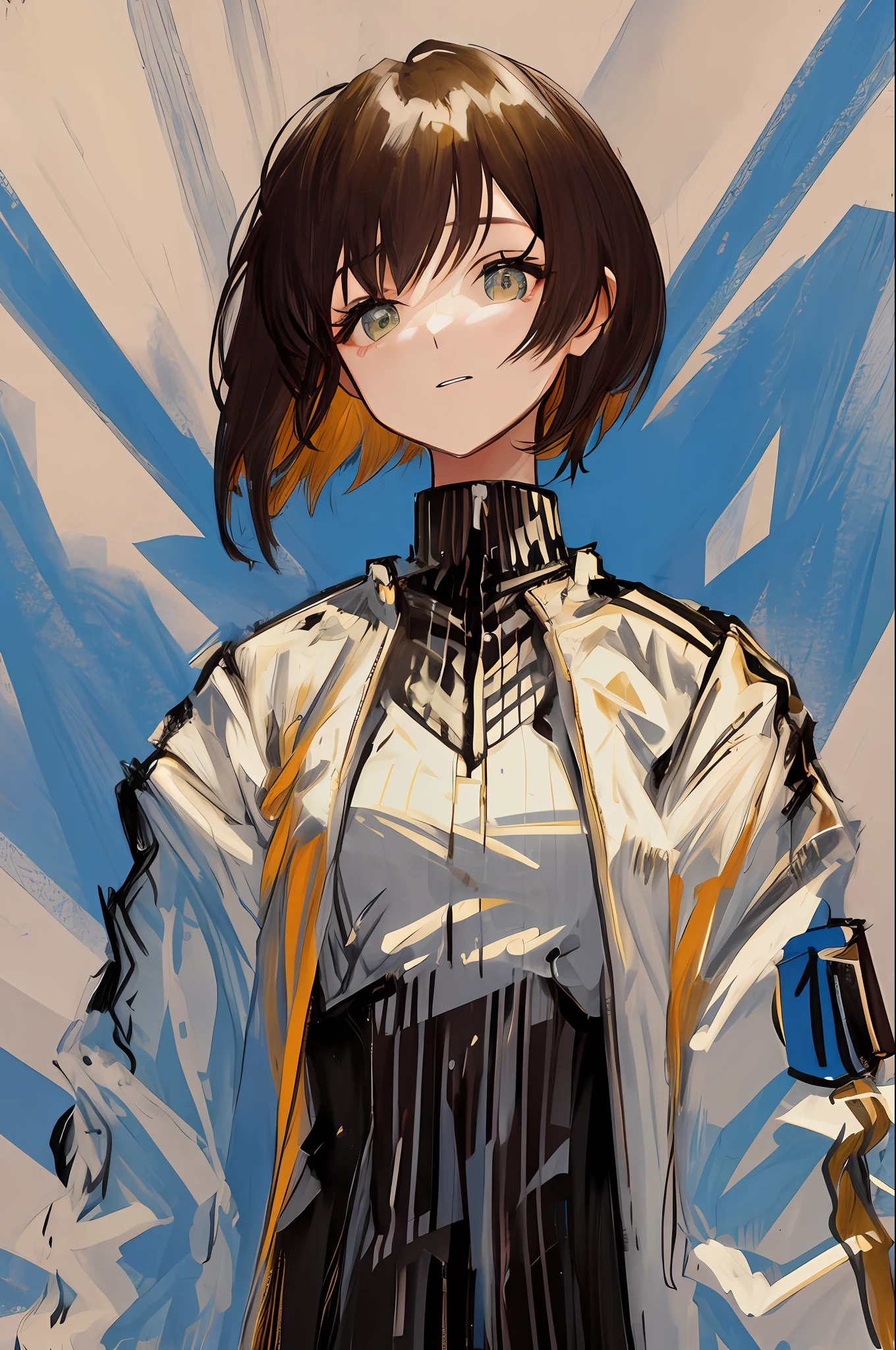 (, solo), short hair [[[undercut]]], jacket, upper body, portrait