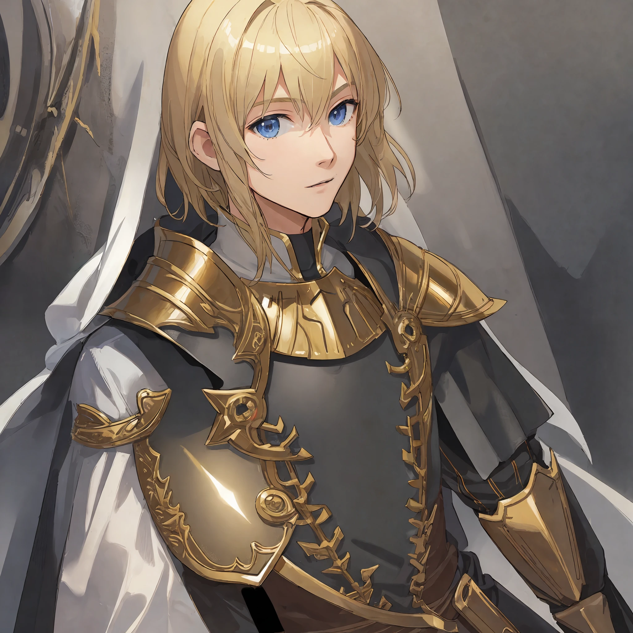blonde, male, medium hair, armor, fantasy, solo, adult, dress