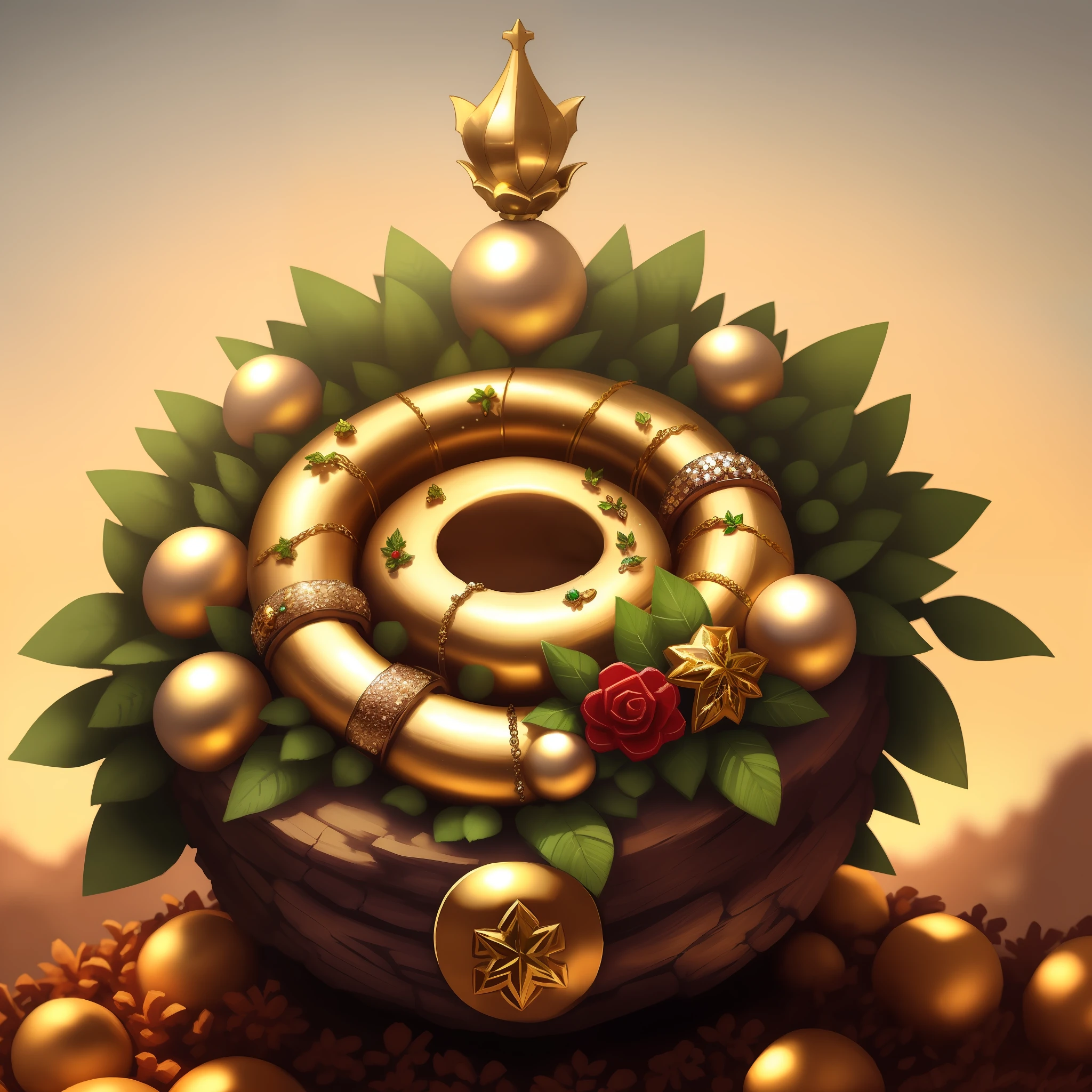 Medieval wreath on top of anthill with jewels and gold