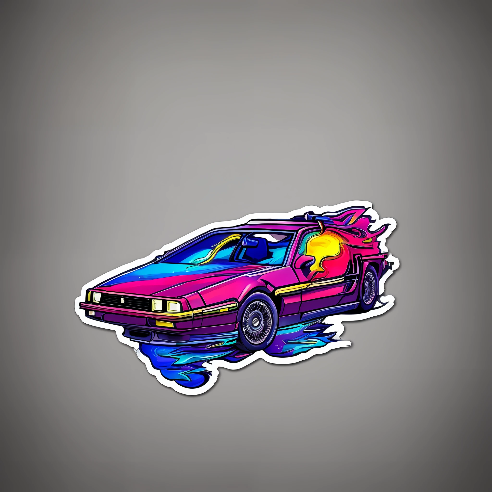 De Lorean surrounded by colored lightning bolts sticker designed by tsutomu nihei, dynamic lighting, photorealistic concept art, trending on art station, stunning visuals, creative, cinematic, ultra detailed