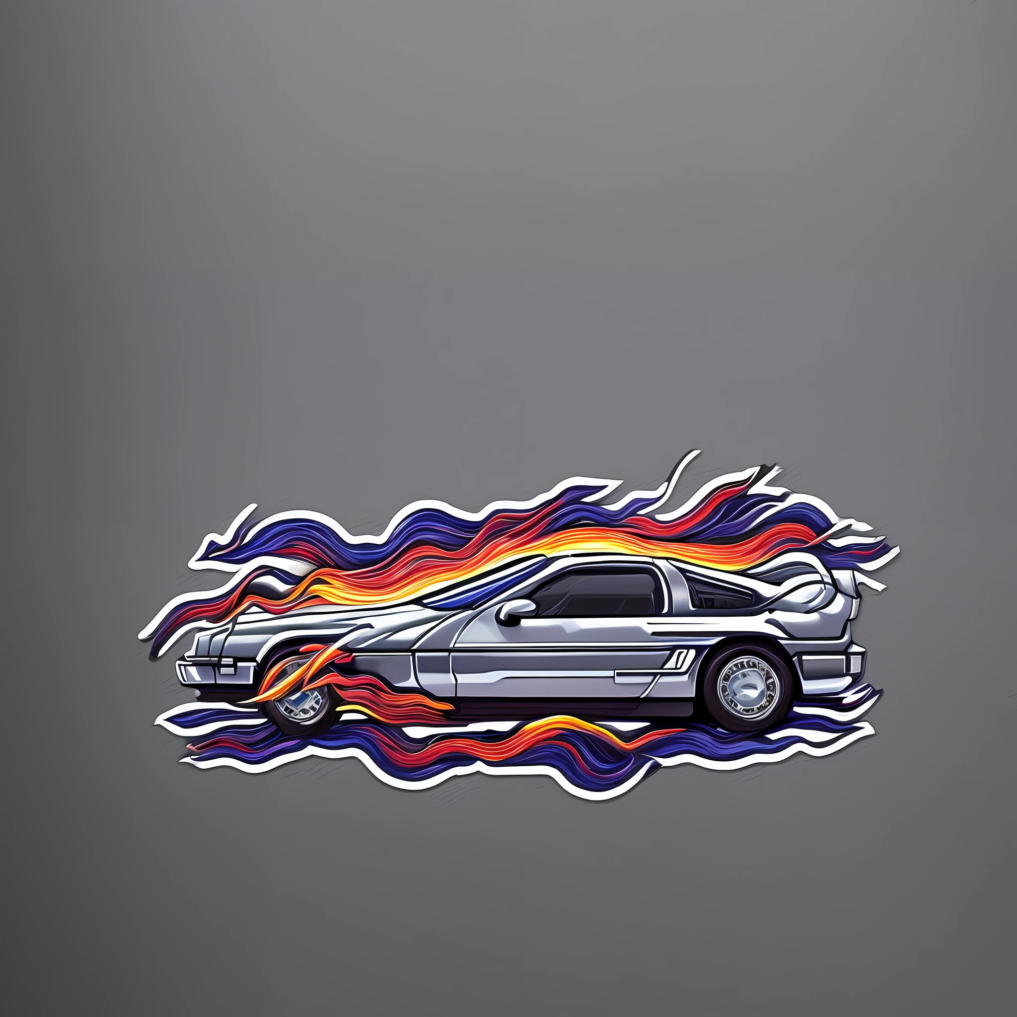 De Lorean surrounded by colored lightning bolts sticker art, hyperrealism, beautiful, high resolution, establishing shot, artistic, hyperrealistic, octane render, cinematic lighting, dramatic lighting, masterpiece, light brazen, extremely detailed